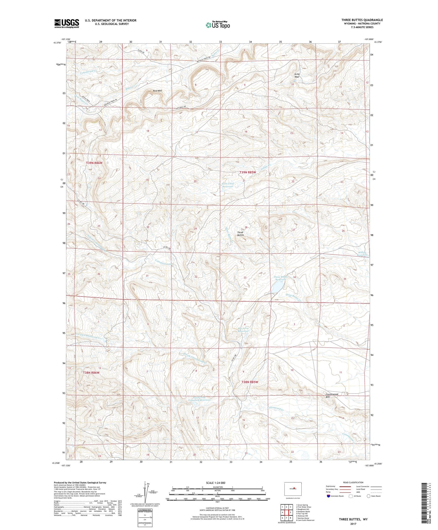 Three Buttes Wyoming US Topo Map Image