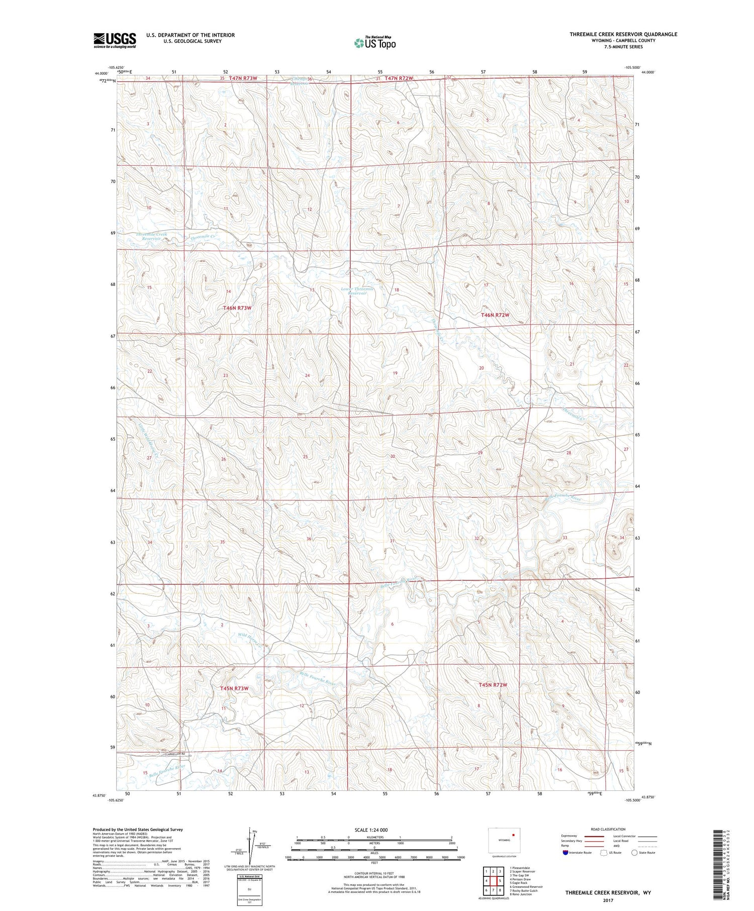 Threemile Creek Reservoir Wyoming US Topo Map Image