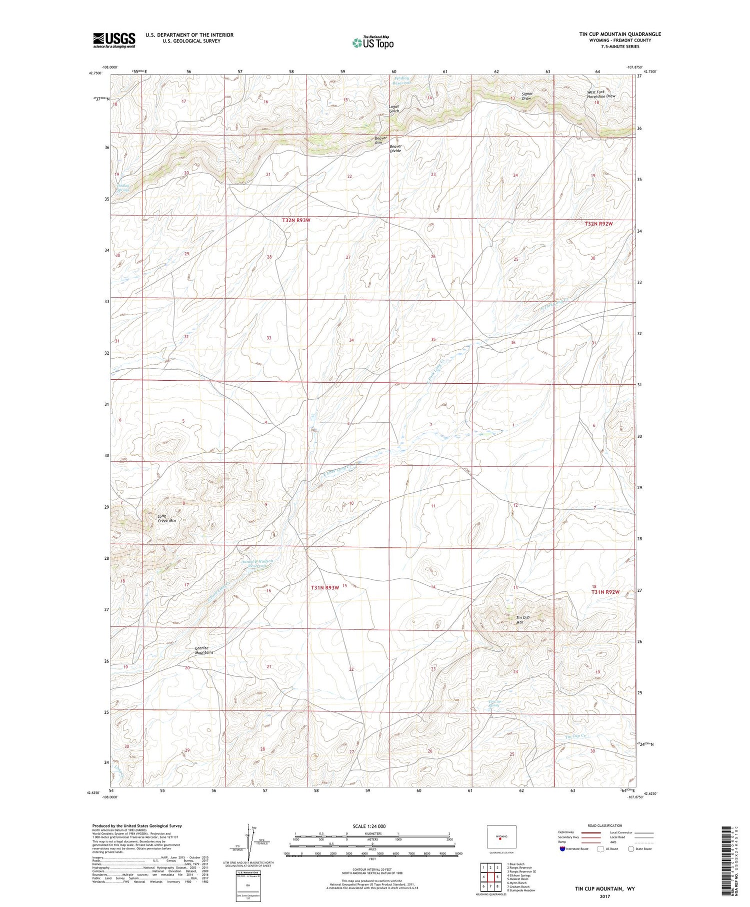 Tin Cup Mountain Wyoming US Topo Map Image