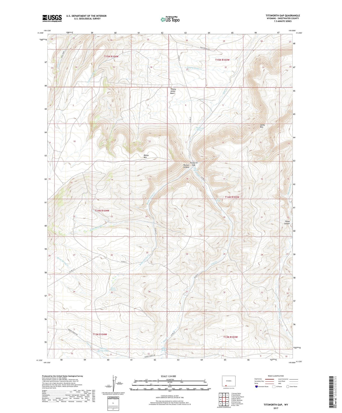 Titsworth Gap Wyoming US Topo Map Image