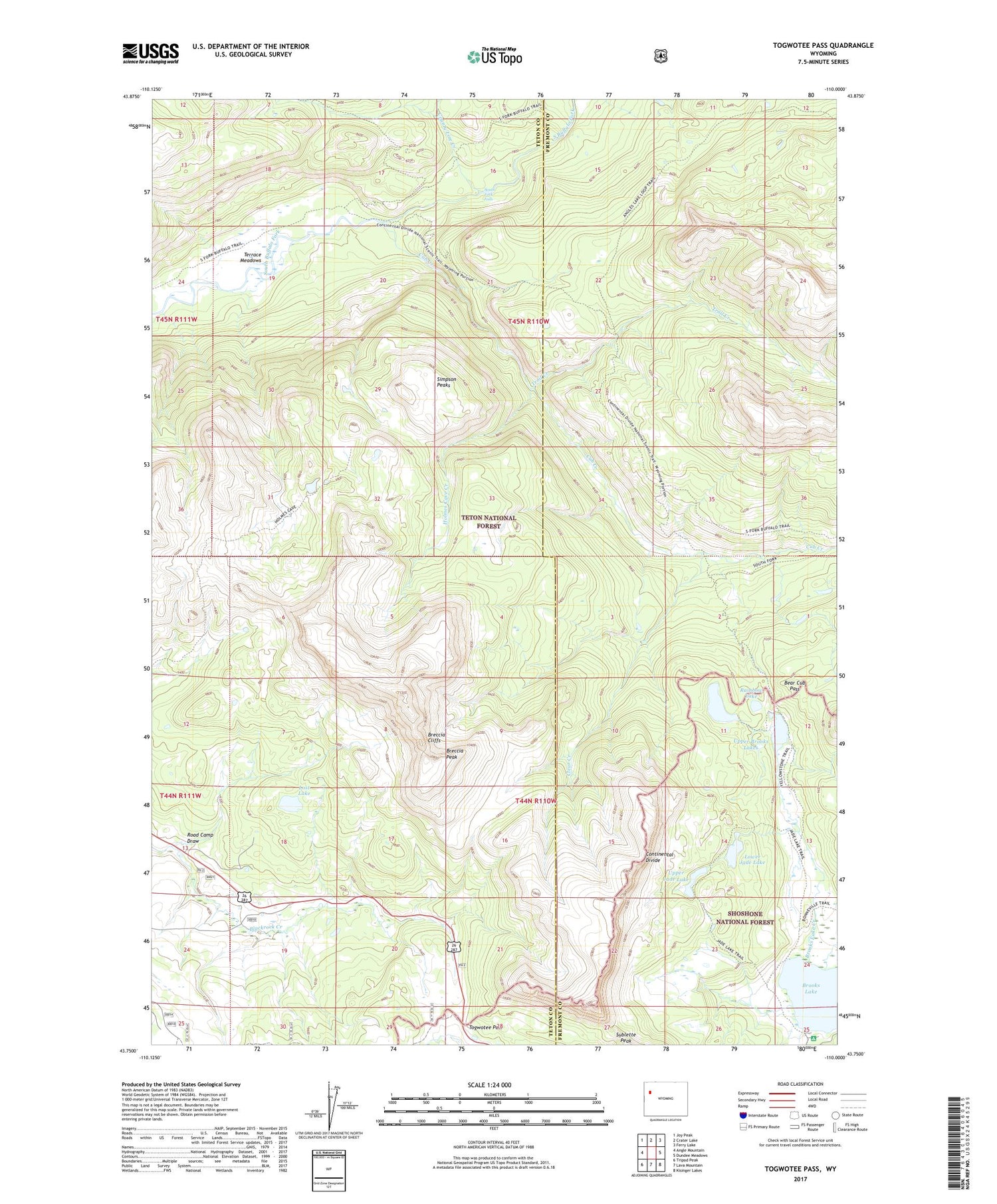Togwotee Pass Wyoming US Topo Map Image