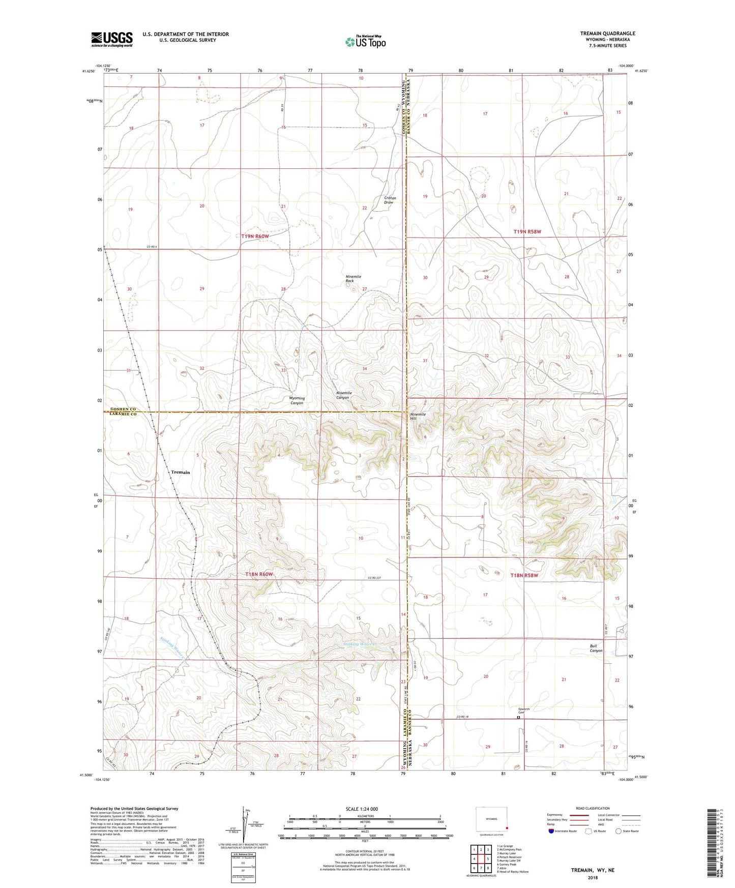 Tremain Wyoming US Topo Map Image