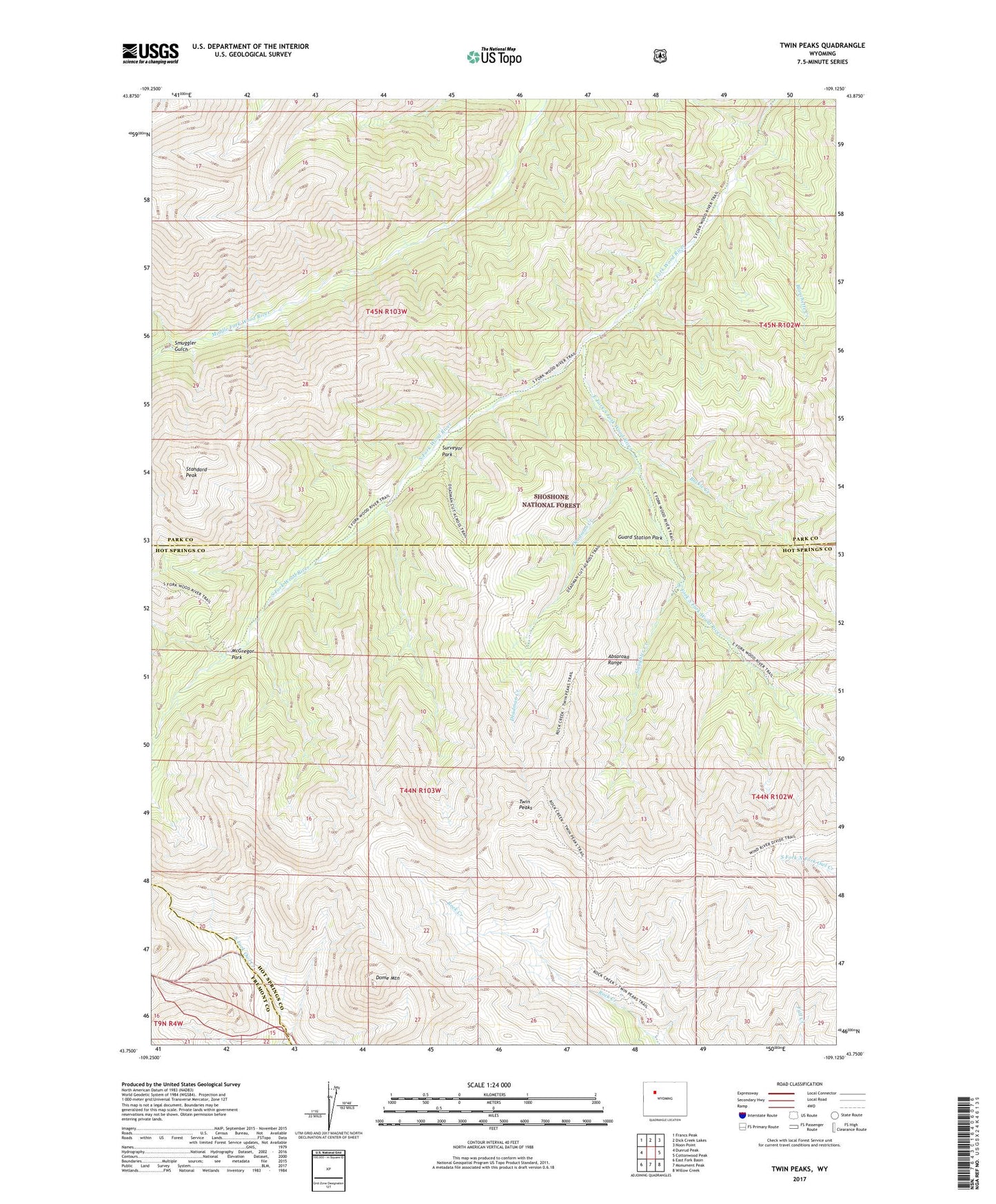 Twin Peaks Wyoming US Topo Map Image
