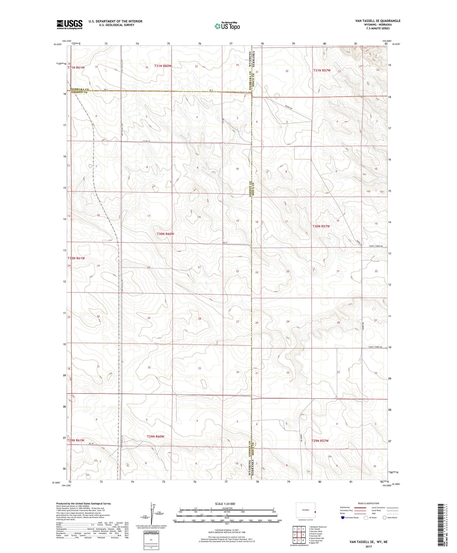 Van Tassell SE Wyoming US Topo Map Image