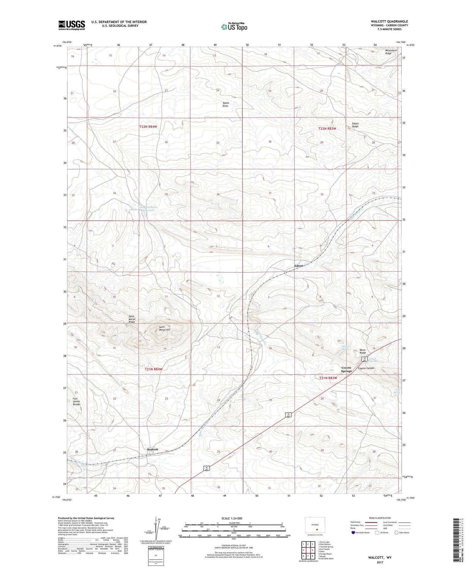 Walcott Wyoming US Topo Map Image