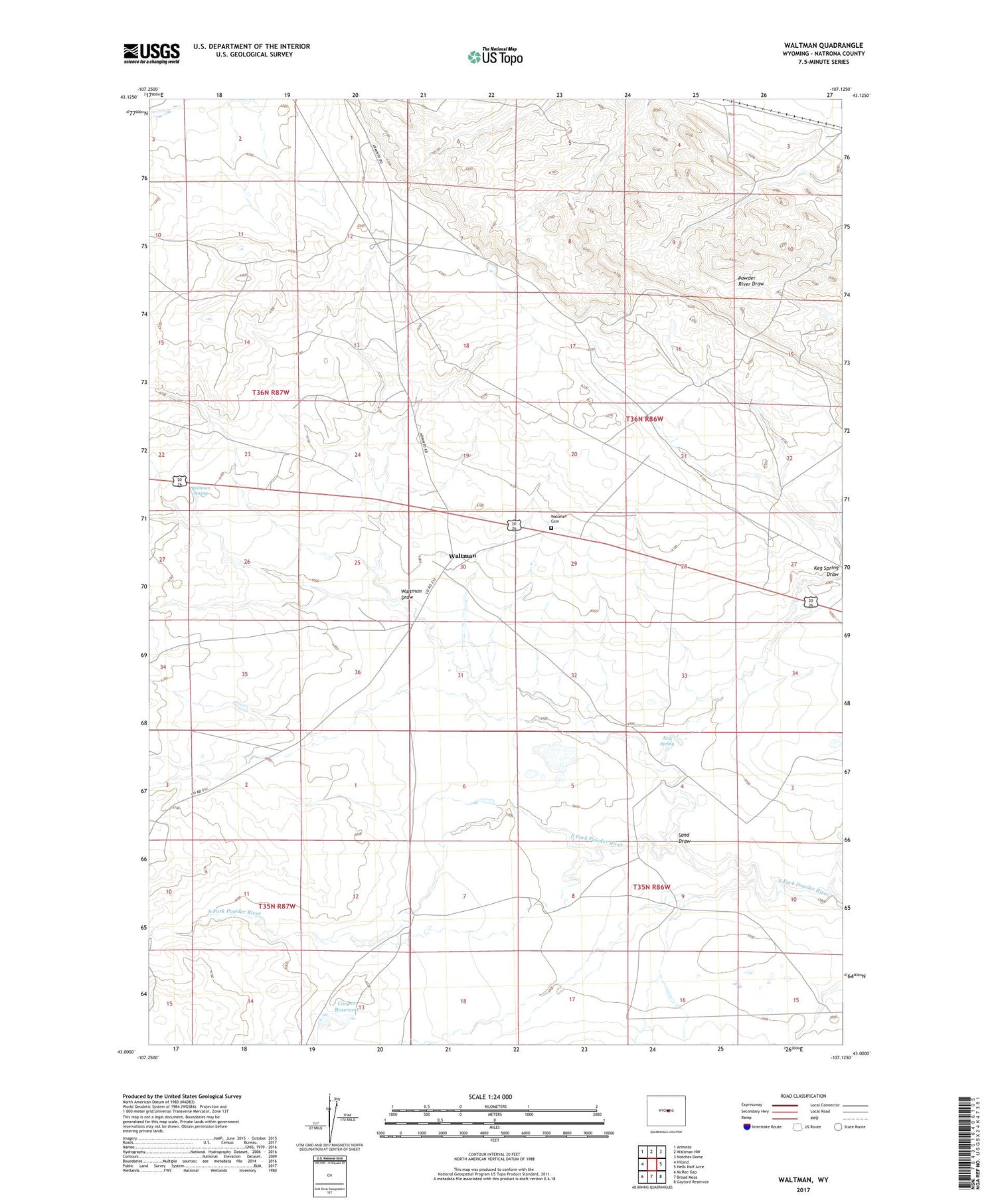 Waltman Wyoming US Topo Map Image