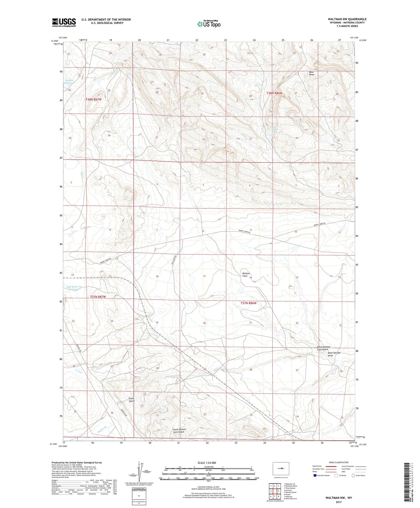 Waltman NW Wyoming US Topo Map Image