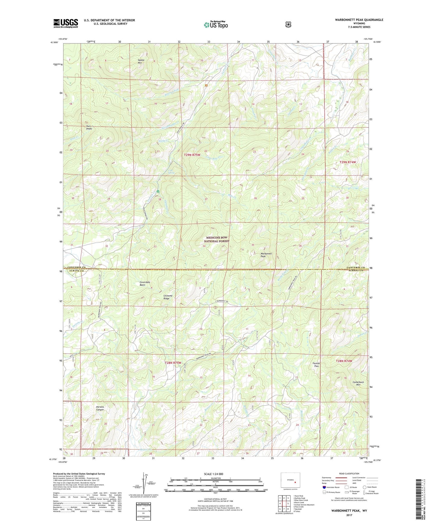 Warbonnett Peak Wyoming US Topo Map Image