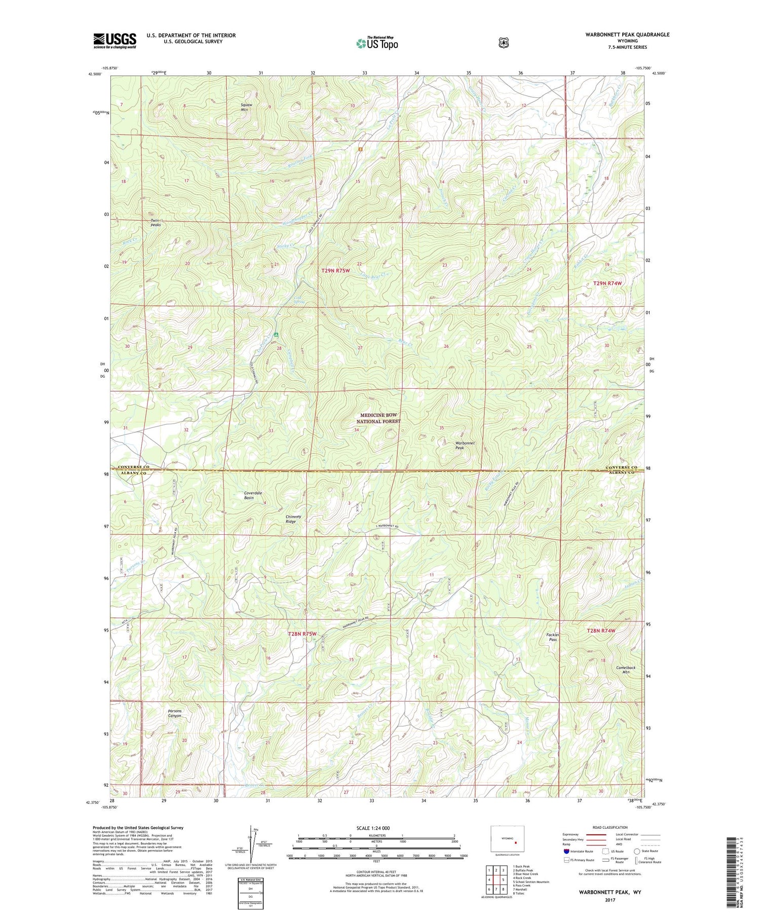 Warbonnett Peak Wyoming US Topo Map Image