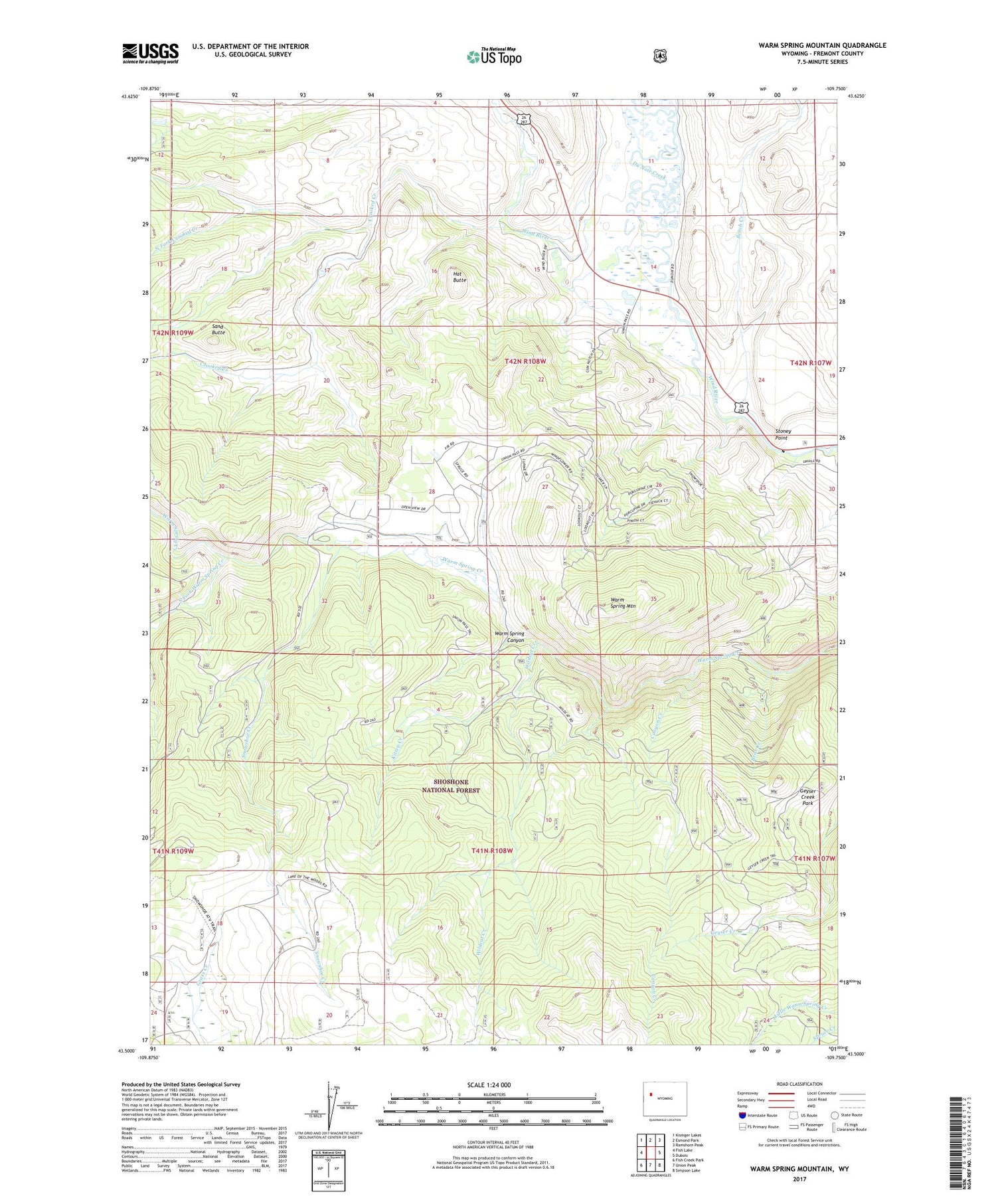 Warm Spring Mountain Wyoming US Topo Map Image