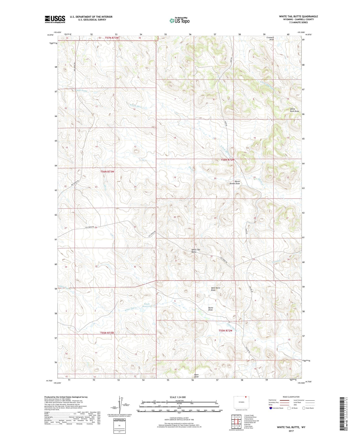White Tail Butte Wyoming US Topo Map Image