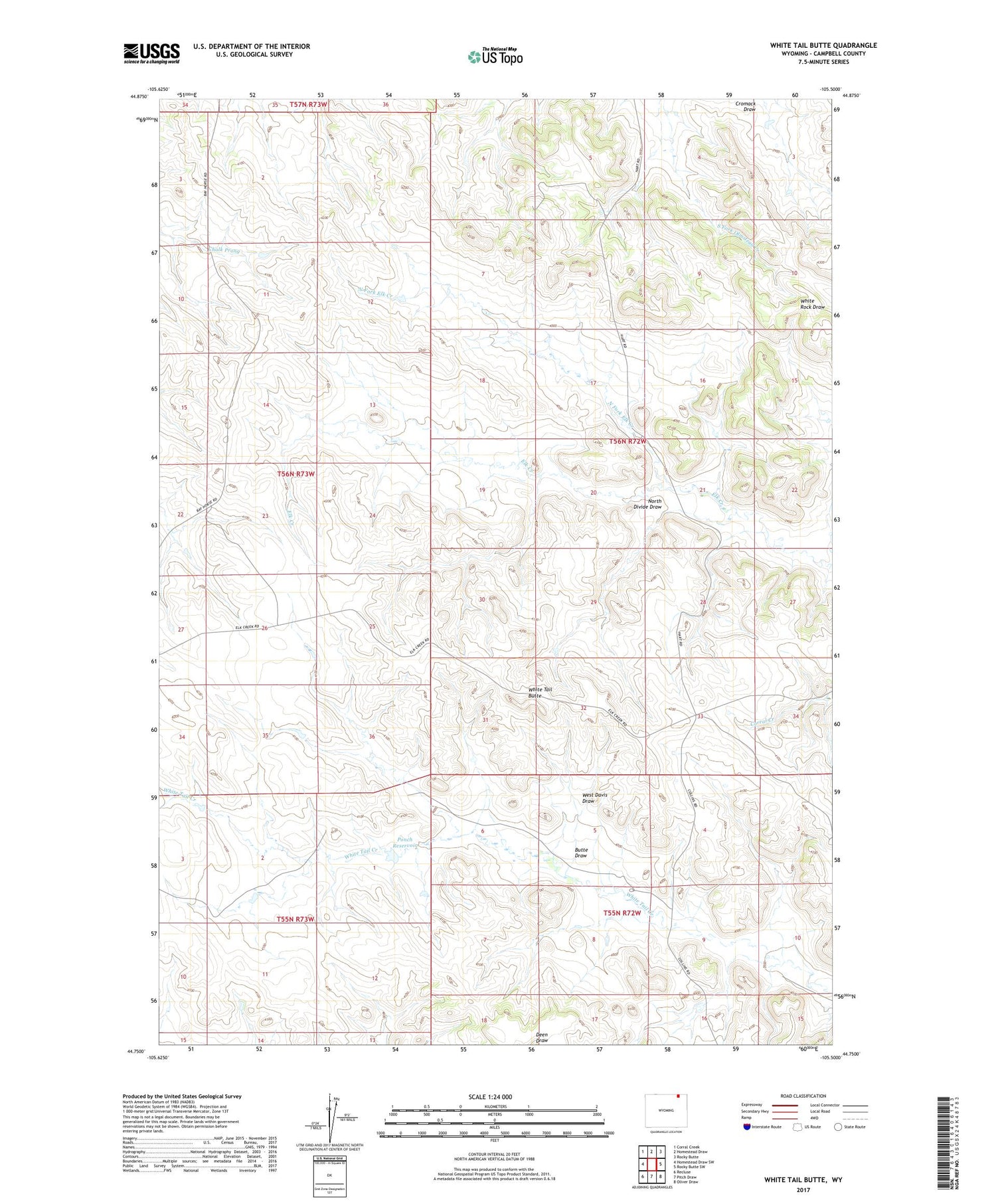 White Tail Butte Wyoming US Topo Map Image