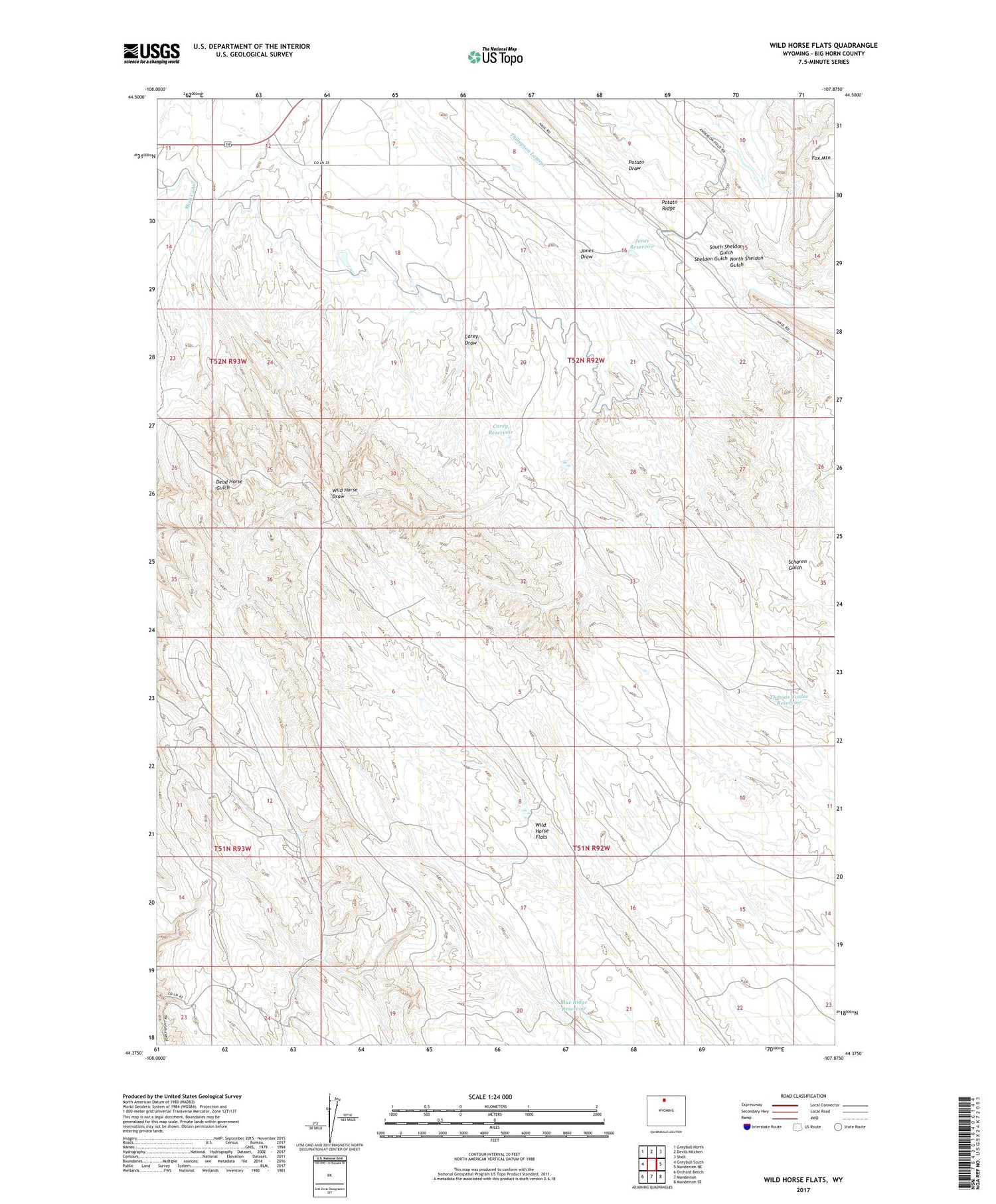 Wild Horse Flats Wyoming US Topo Map Image