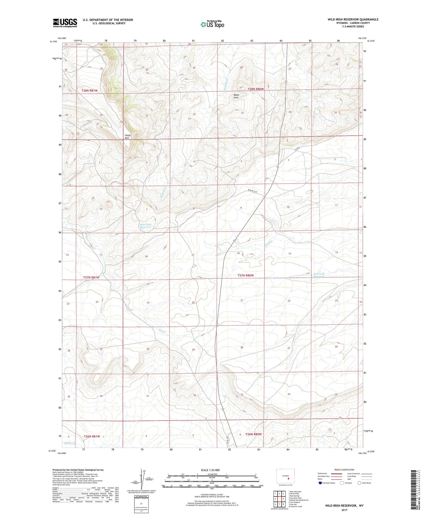 Wild Irish Reservoir Wyoming US Topo Map Image