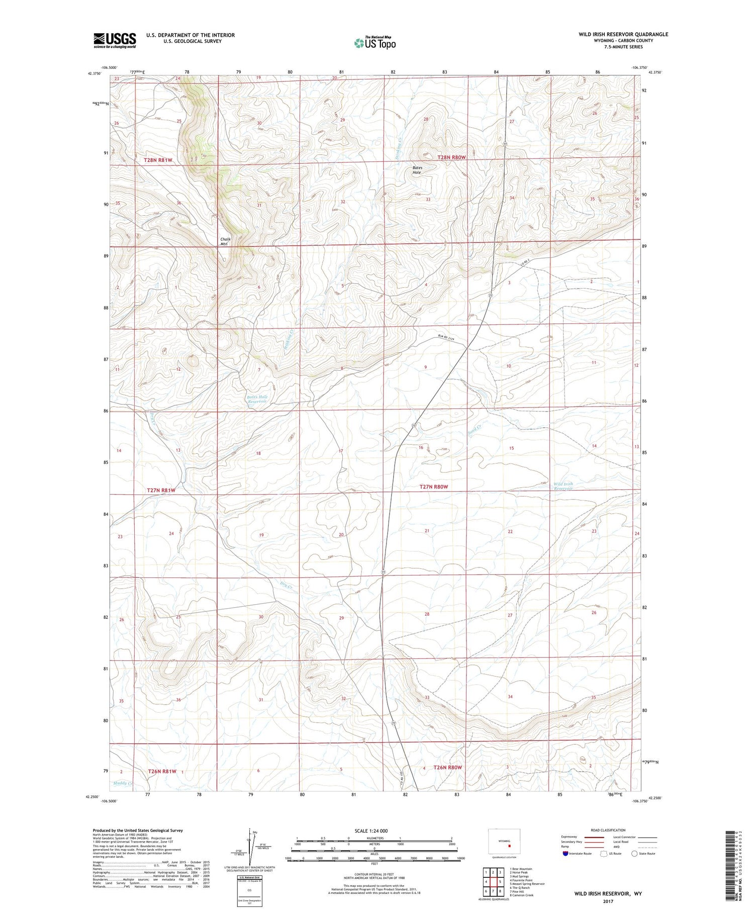 Wild Irish Reservoir Wyoming US Topo Map Image