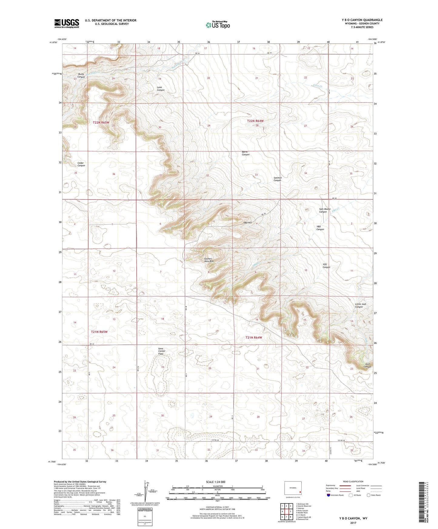 Y B O Canyon Wyoming US Topo Map Image