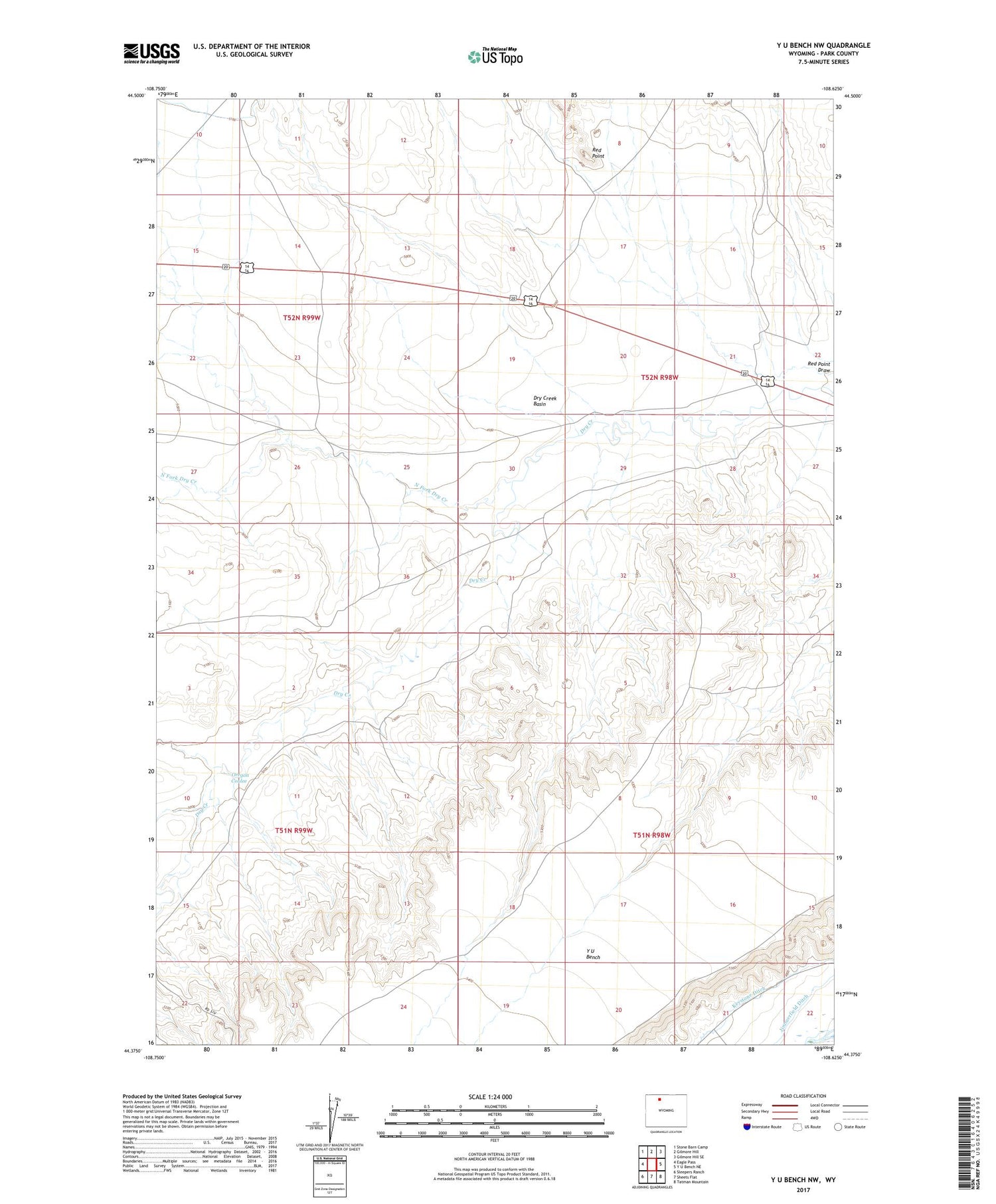 Y U Bench NW Wyoming US Topo Map Image
