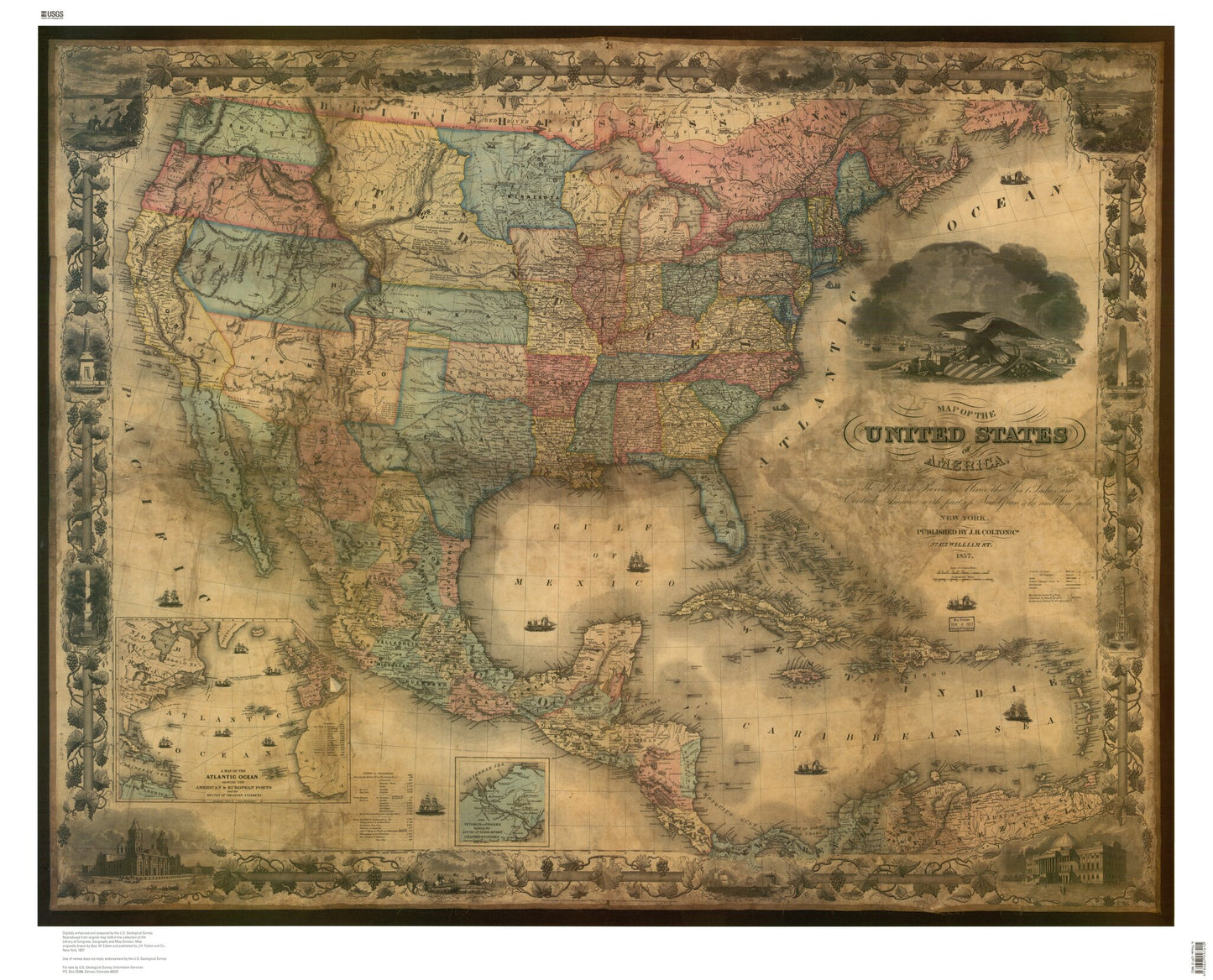 1857 Historic Map of the United States