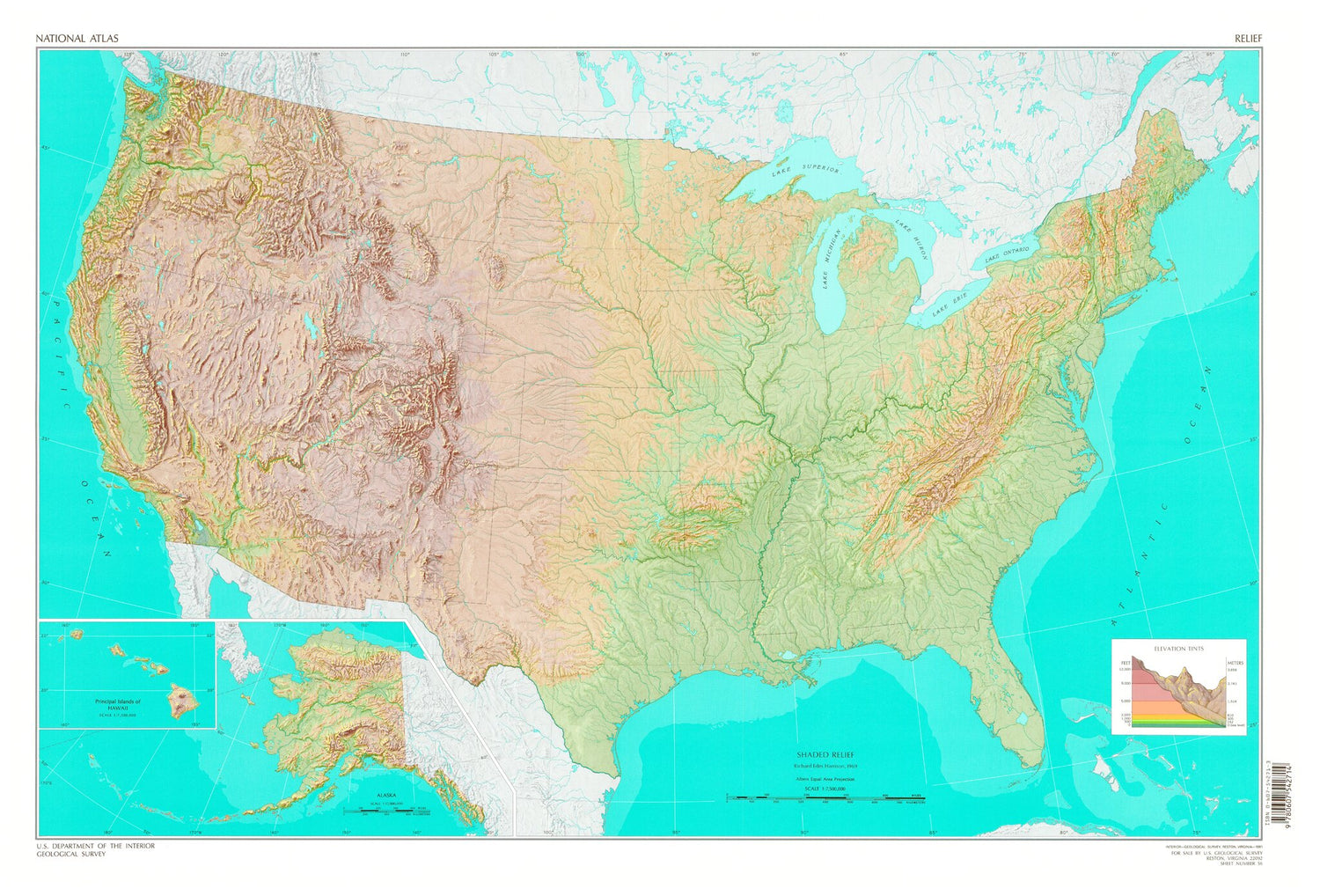 Shaded Relief Map of the United States