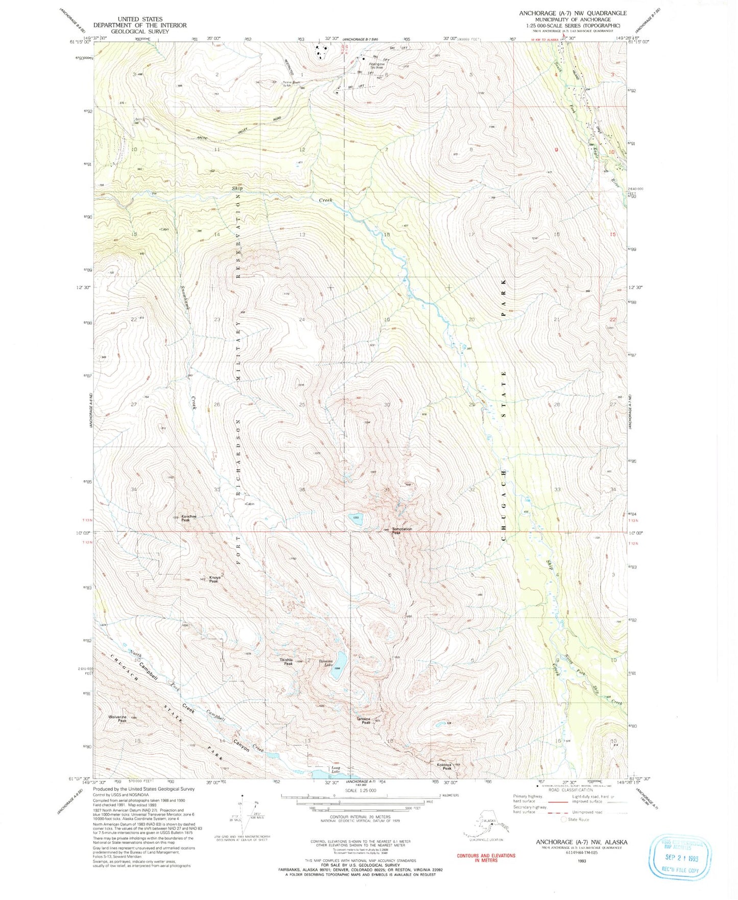 Classic USGS Anchorage A-7 NW Alaska 7.5'x7.5' Topo Map Image