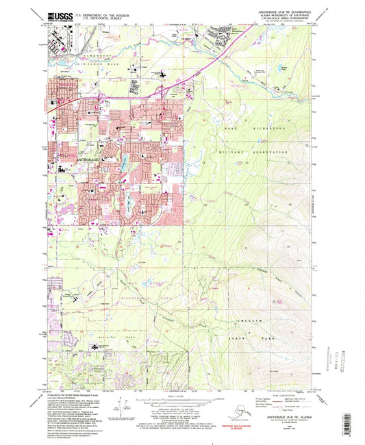 Classic USGS Anchorage A-8 NE Alaska 7.5'x7.5' Topo Map Image