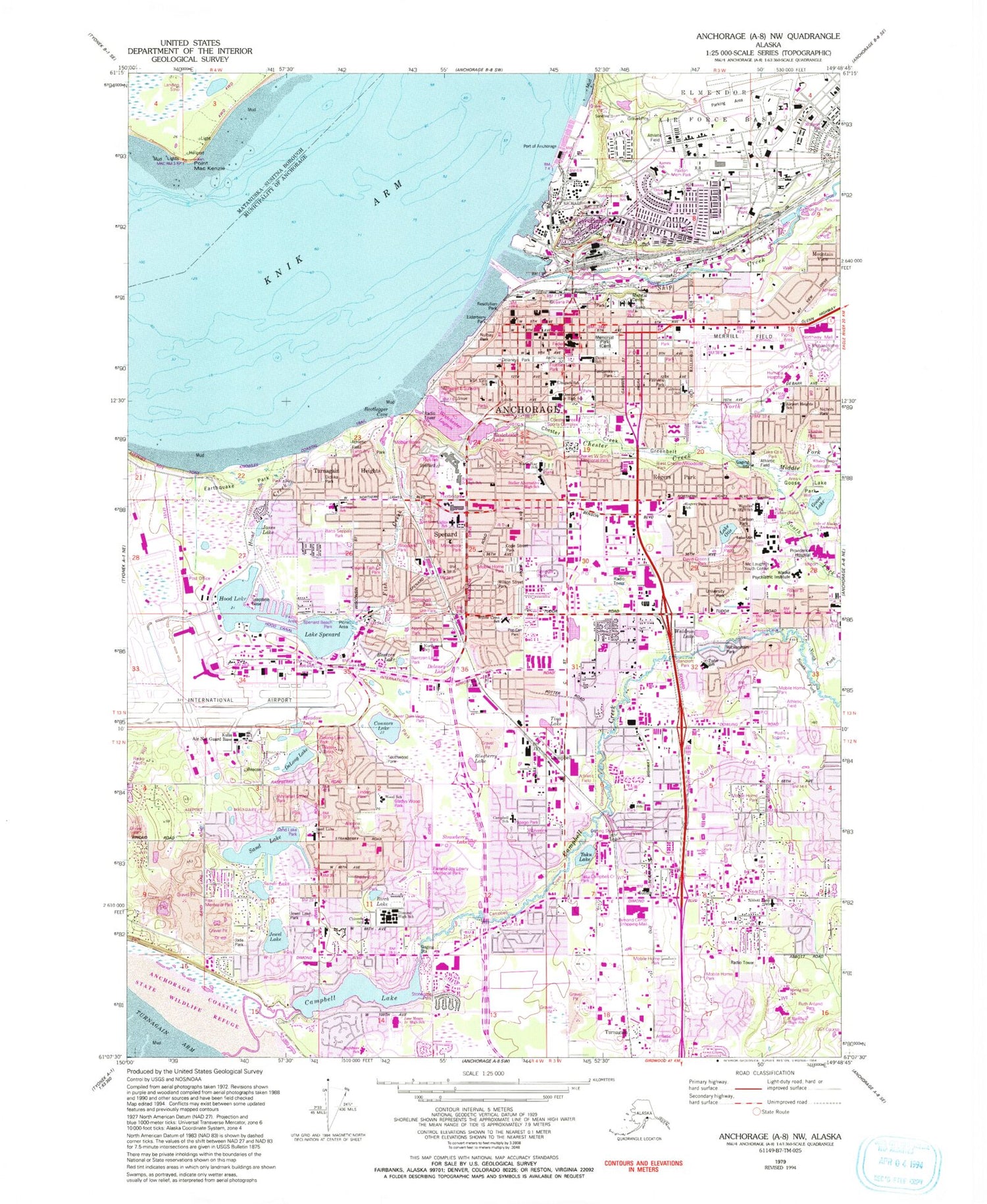 Classic USGS Anchorage A-8 NW Alaska 7.5'x7.5' Topo Map Image