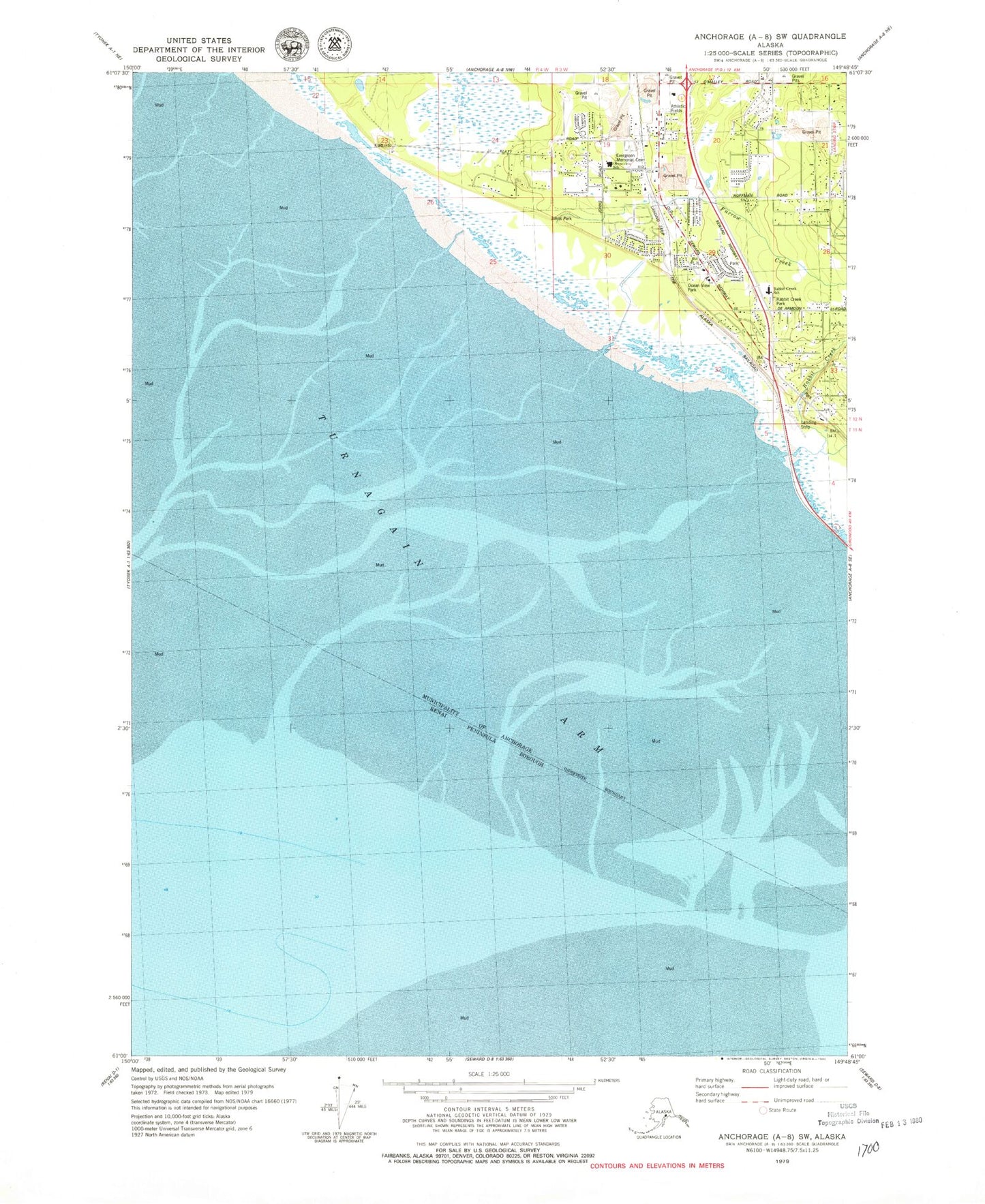 Classic USGS Anchorage A-8 SW Alaska 7.5'x7.5' Topo Map Image