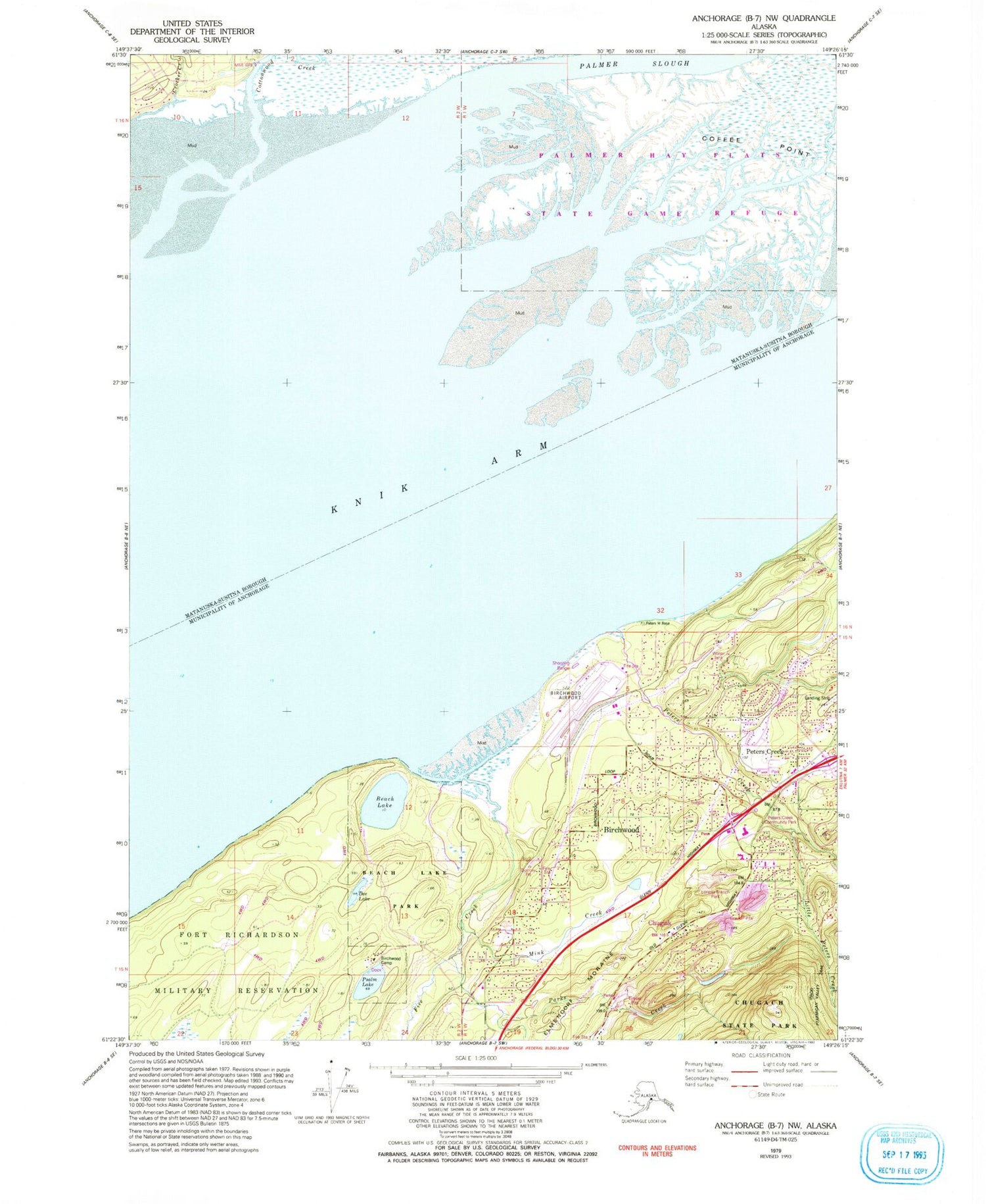 Classic USGS Anchorage B-7 NW Alaska 7.5'x7.5' Topo Map Image