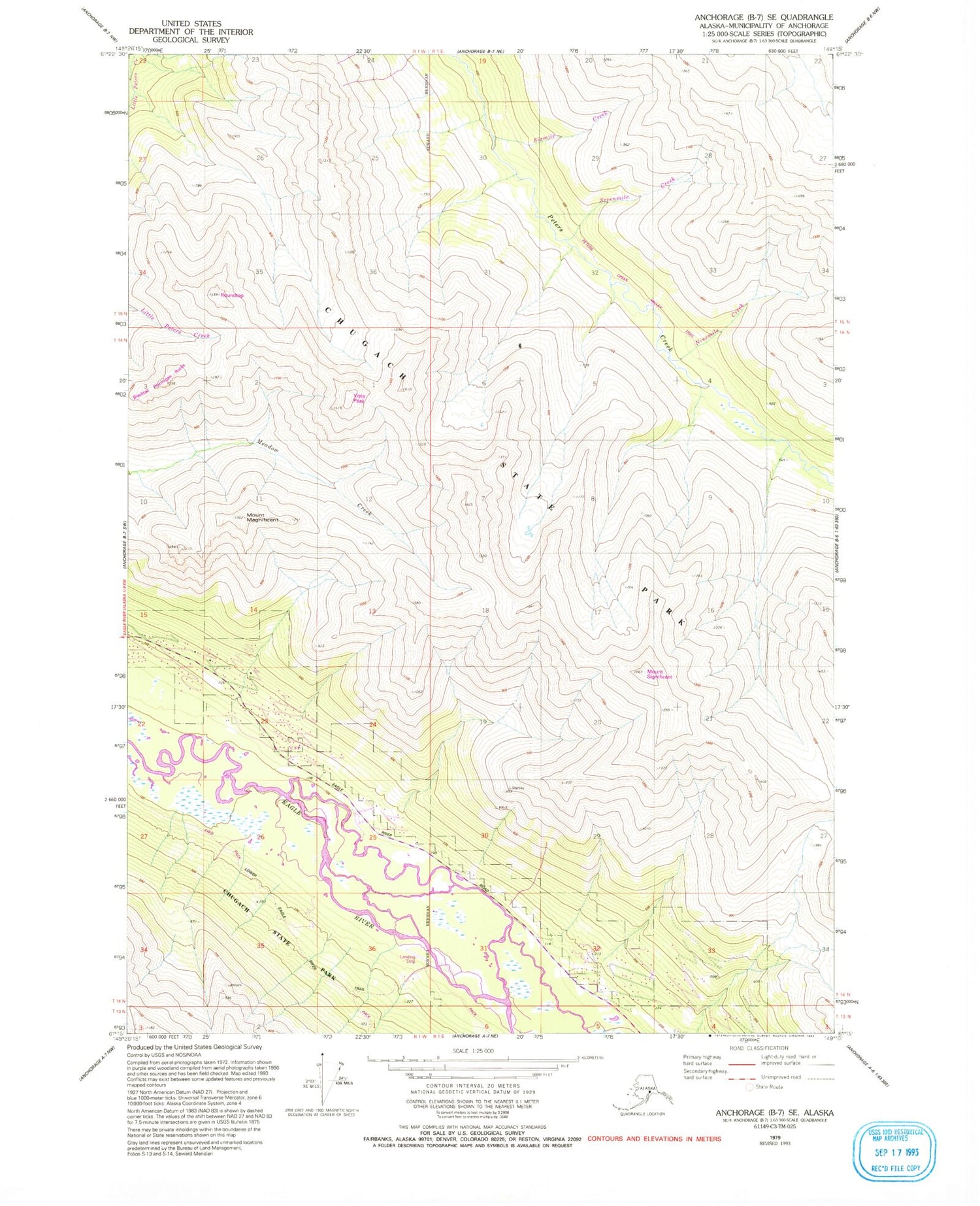 Classic USGS Anchorage B-7 SE Alaska 7.5'x7.5' Topo Map Image