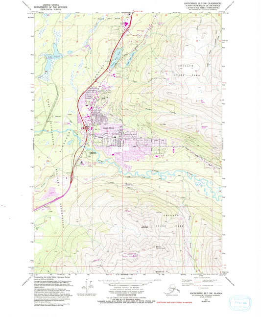 Classic USGS Anchorage B-7 SW Alaska 7.5'x7.5' Topo Map Image