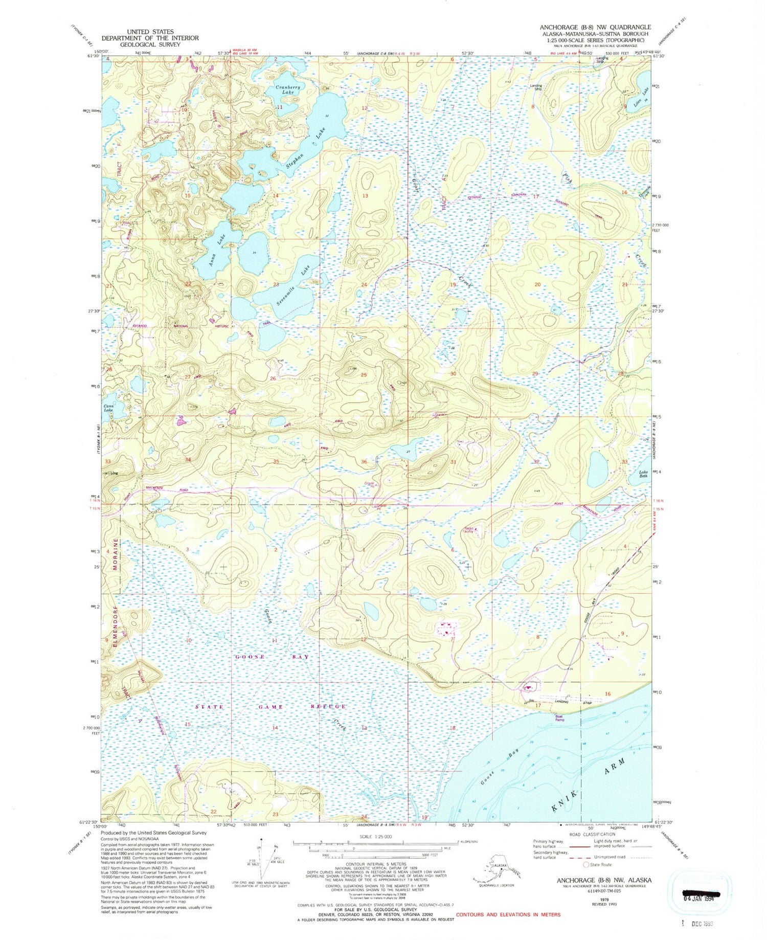 Classic USGS Anchorage B-8 NW Alaska 7.5'x7.5' Topo Map Image
