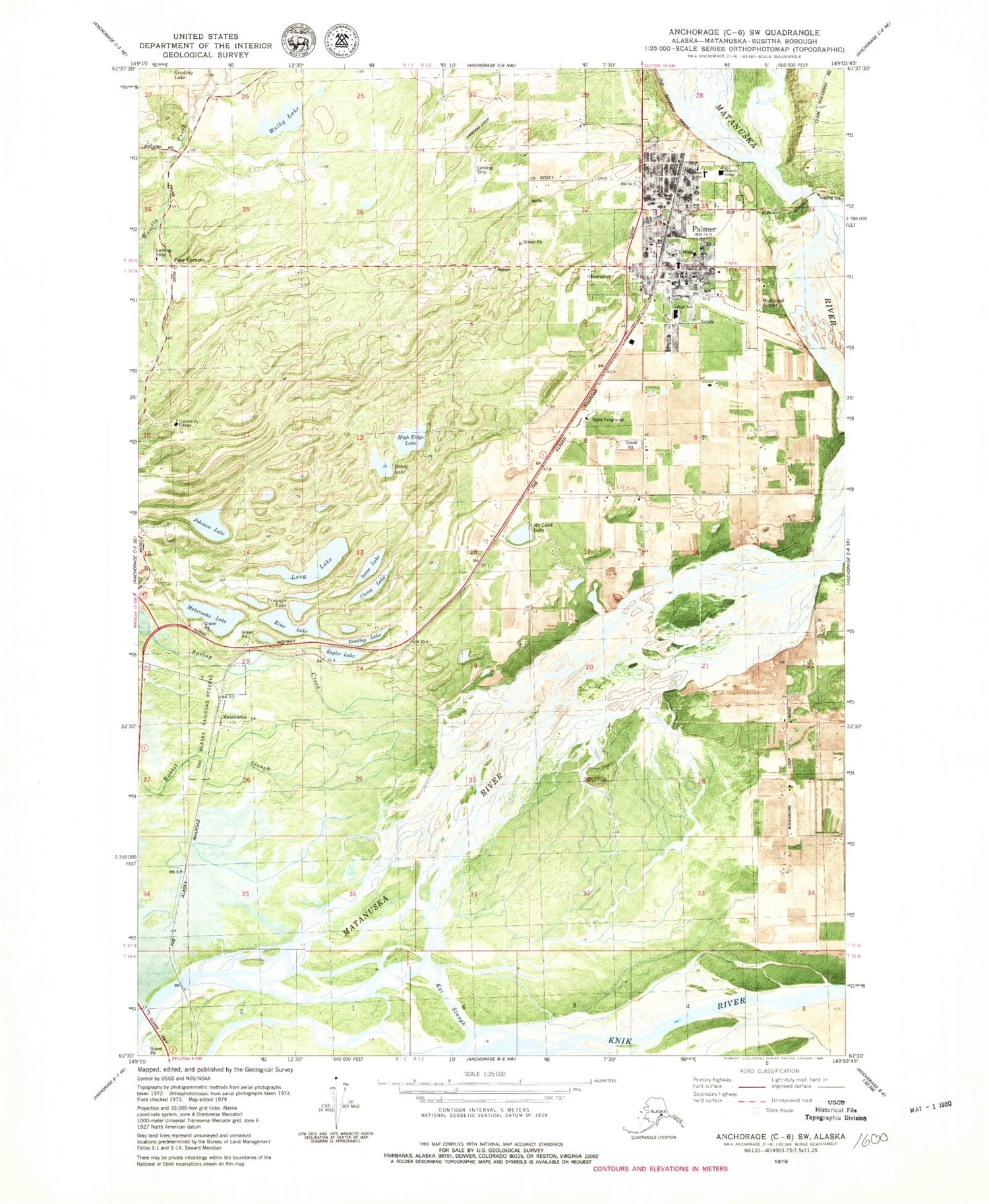 Classic USGS Anchorage C-6 SW Alaska 7.5'x7.5' Topo Map Image