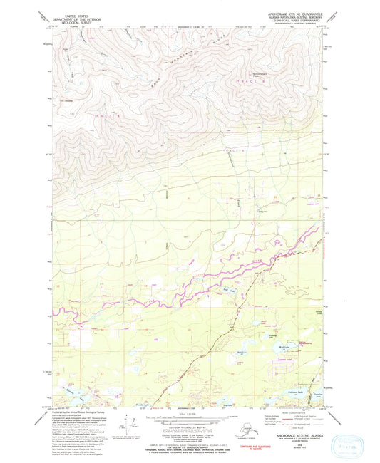 Classic USGS Anchorage C-7 NE Alaska 7.5'x7.5' Topo Map Image