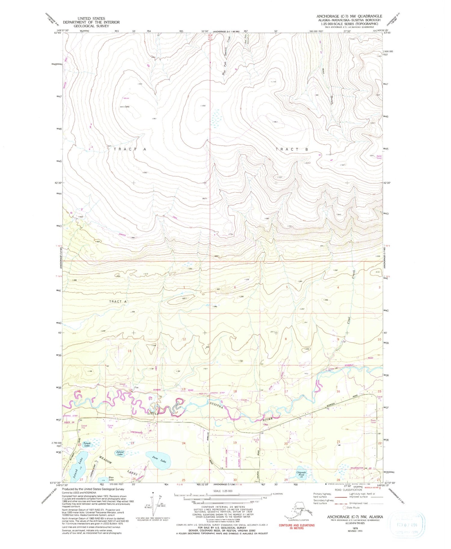 Classic USGS Anchorage C-7 NW Alaska 7.5'x7.5' Topo Map Image