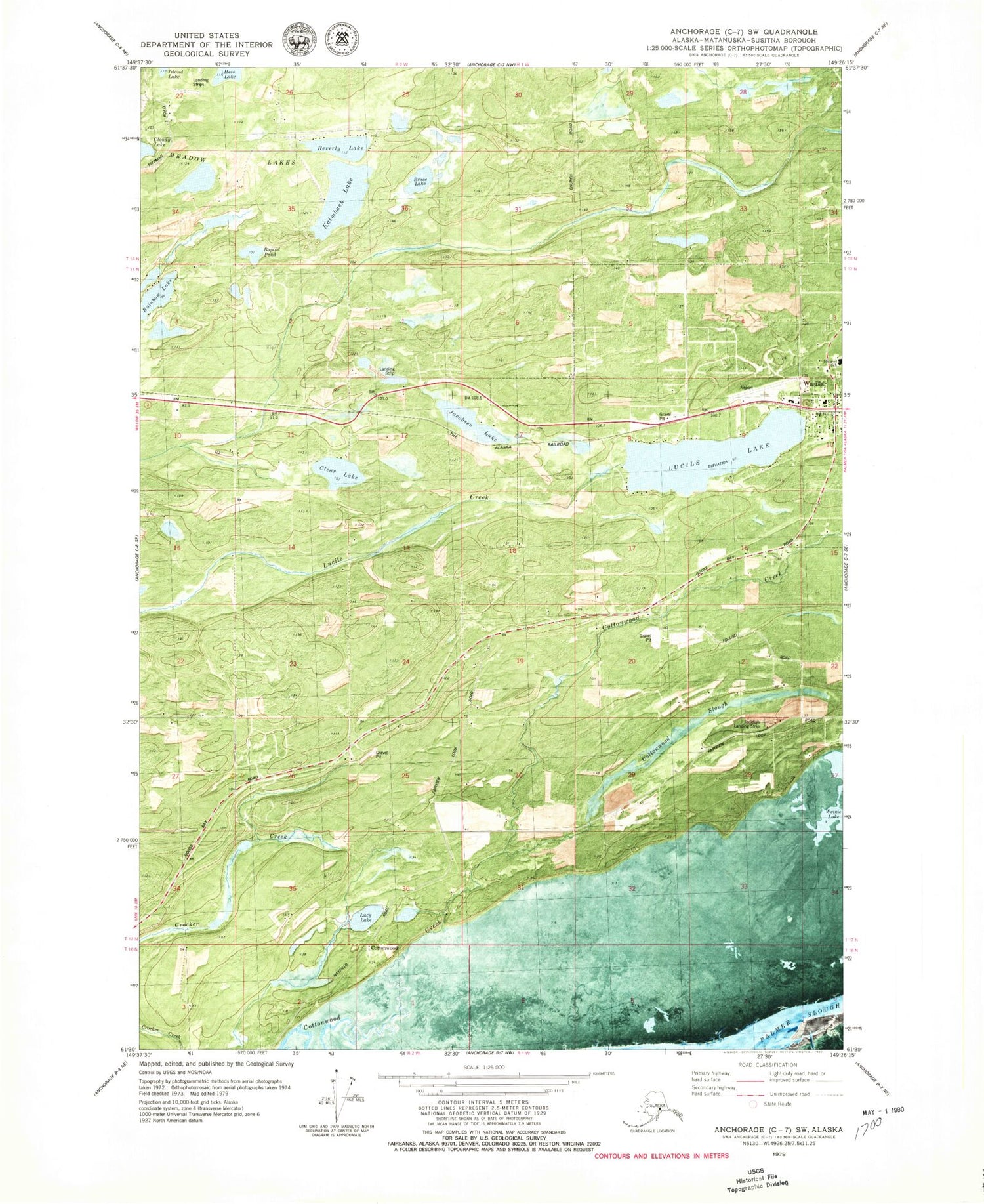 Classic USGS Anchorage C-7 SW Alaska 7.5'x7.5' Topo Map Image