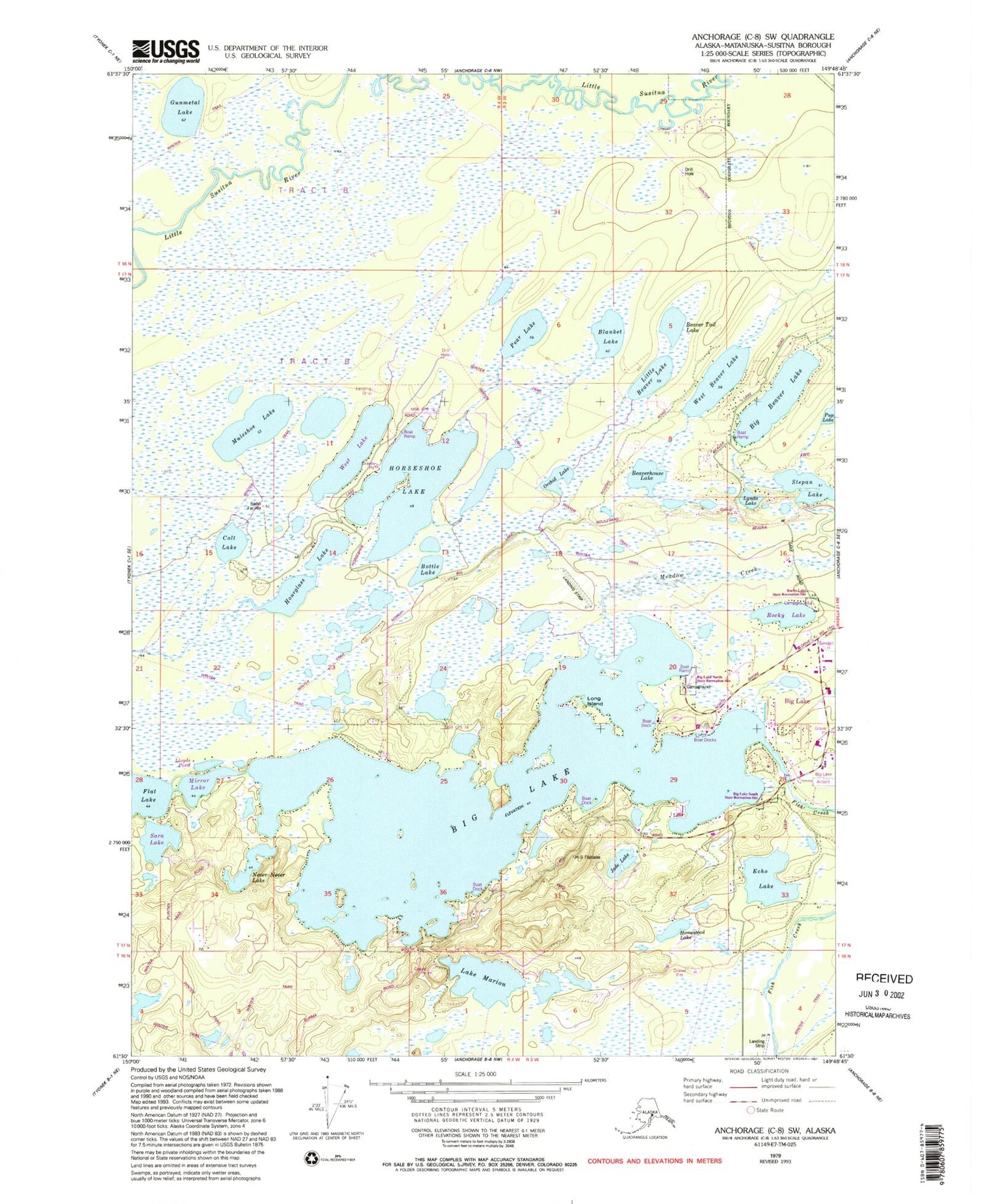 Classic USGS Anchorage C-8 SW Alaska 7.5'x7.5' Topo Map Image