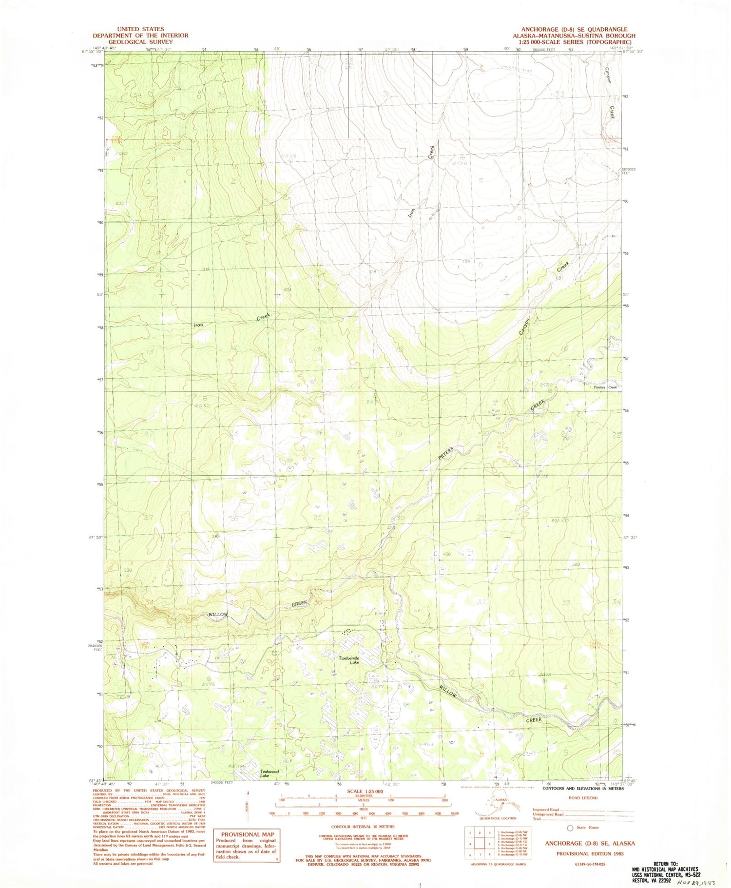 Classic USGS Anchorage D-8 SE Alaska 7.5'x7.5' Topo Map Image