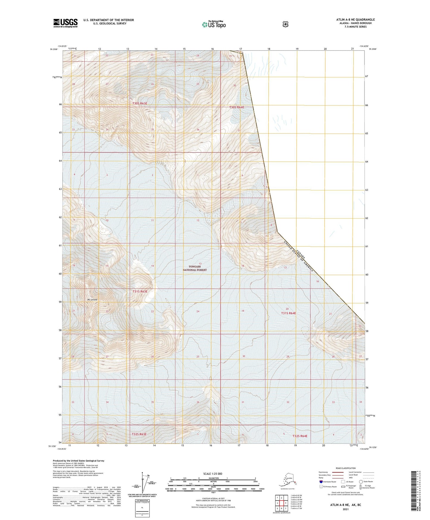 Atlin A-8 NE Alaska US Topo Map Image