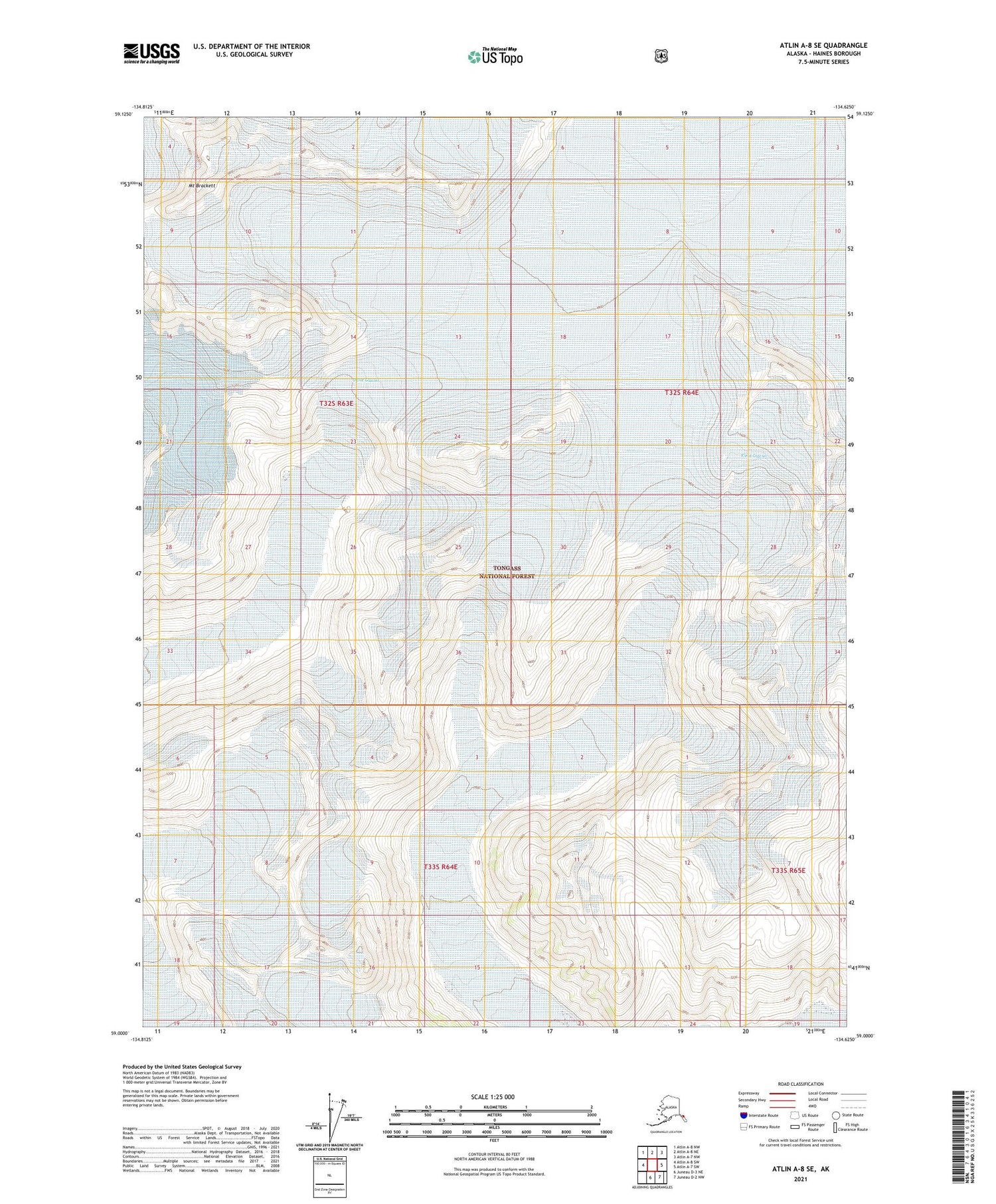 Atlin A-8 SE Alaska US Topo Map Image