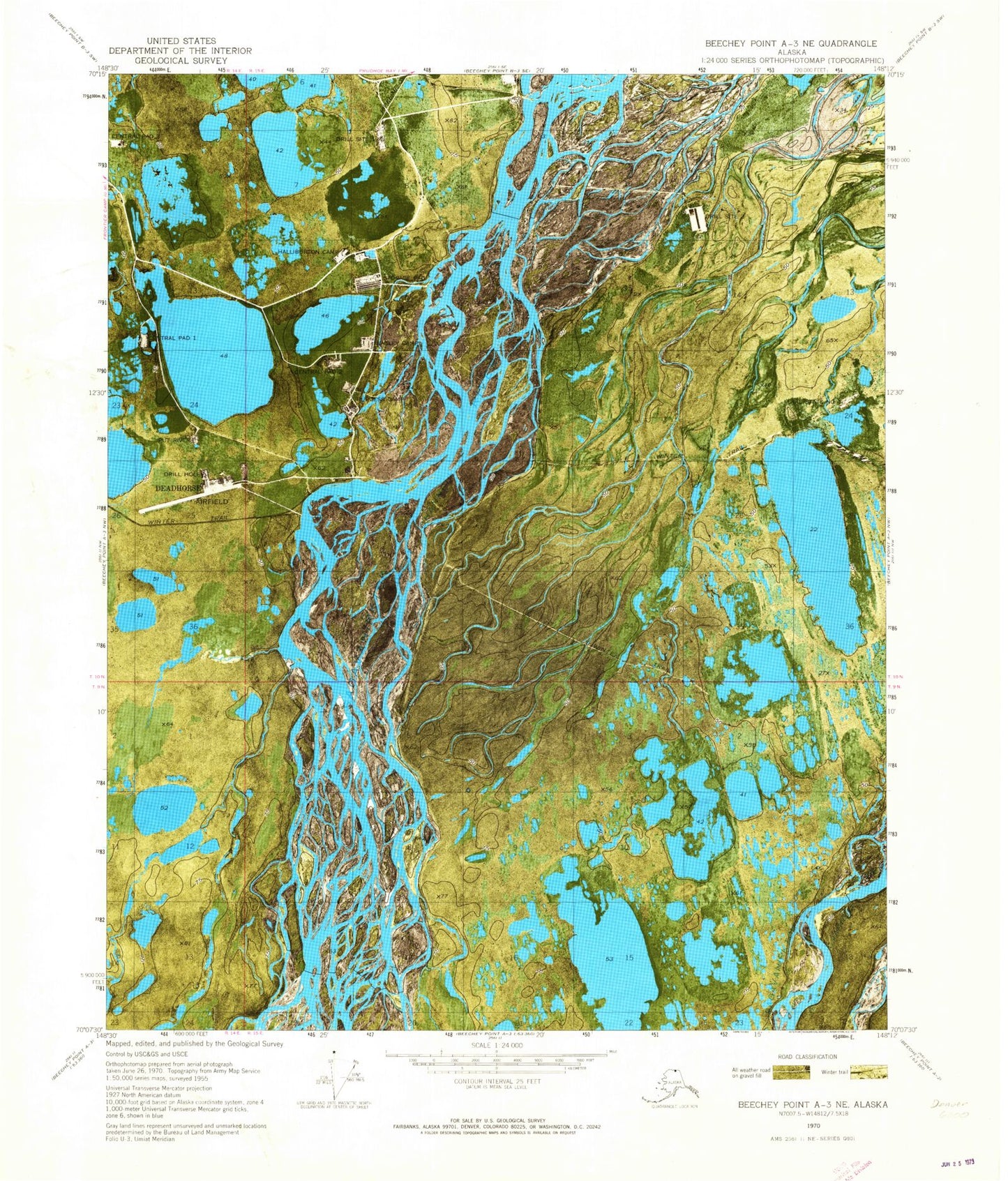 Classic USGS Beechey Point A-3 NE Alaska 7.5'x7.5' Topo Map Image