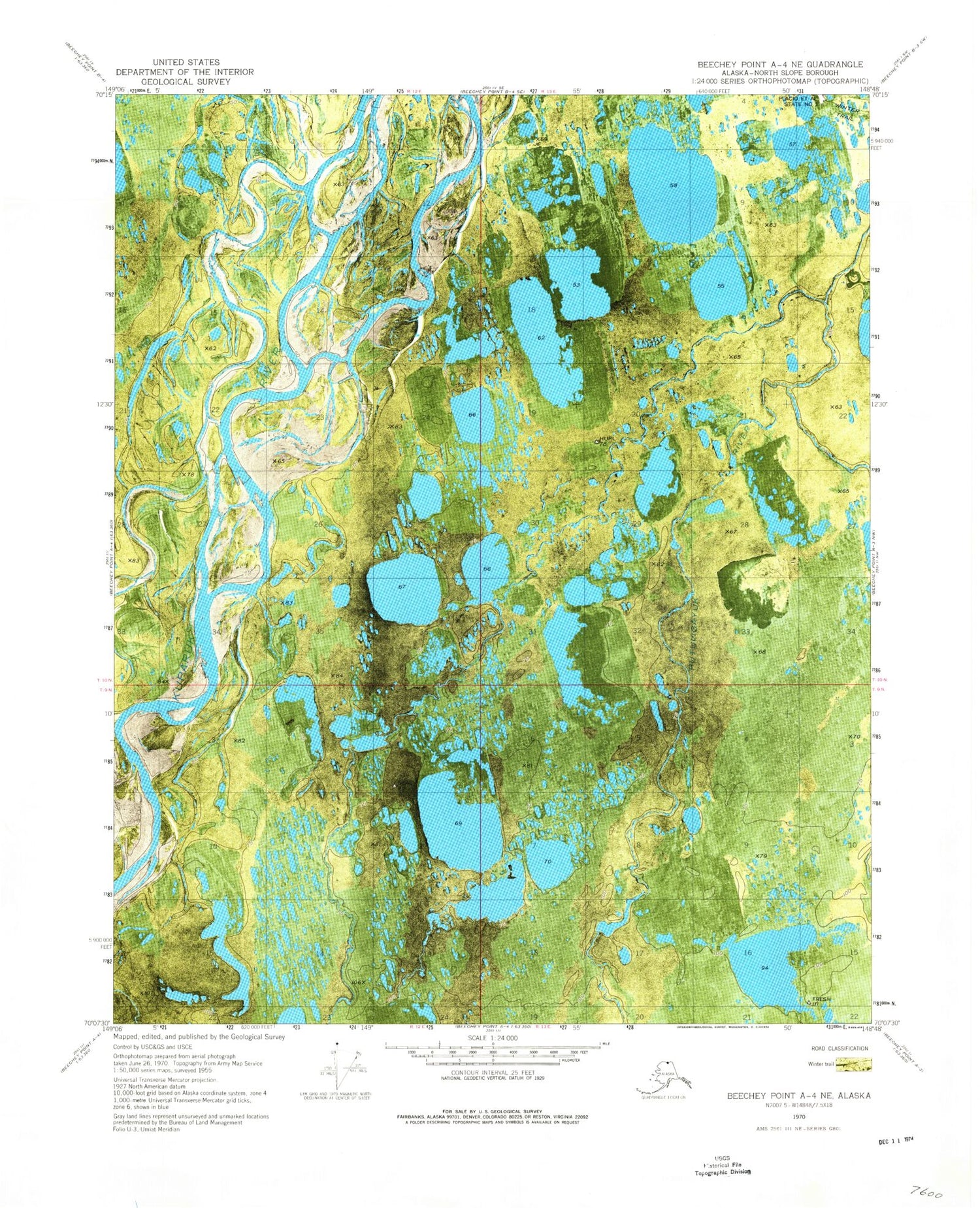 Classic USGS Beechey Point A-4 NE Alaska 7.5'x7.5' Topo Map Image