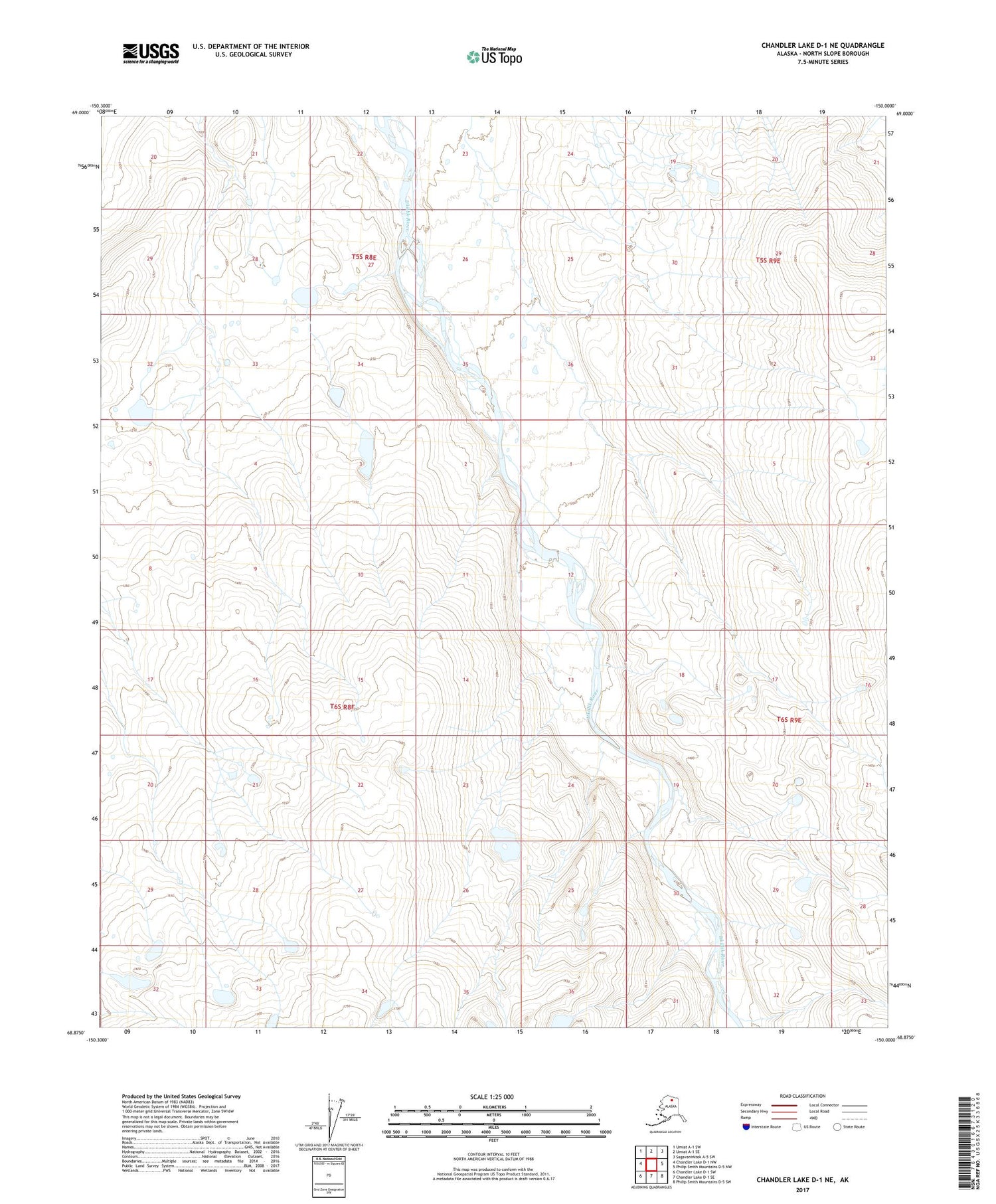 Chandler Lake D-1 NE Alaska US Topo Map Image