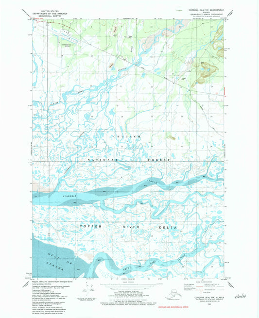 Classic USGS Cordova B-4 NW Alaska 7.5'x7.5' Topo Map Image