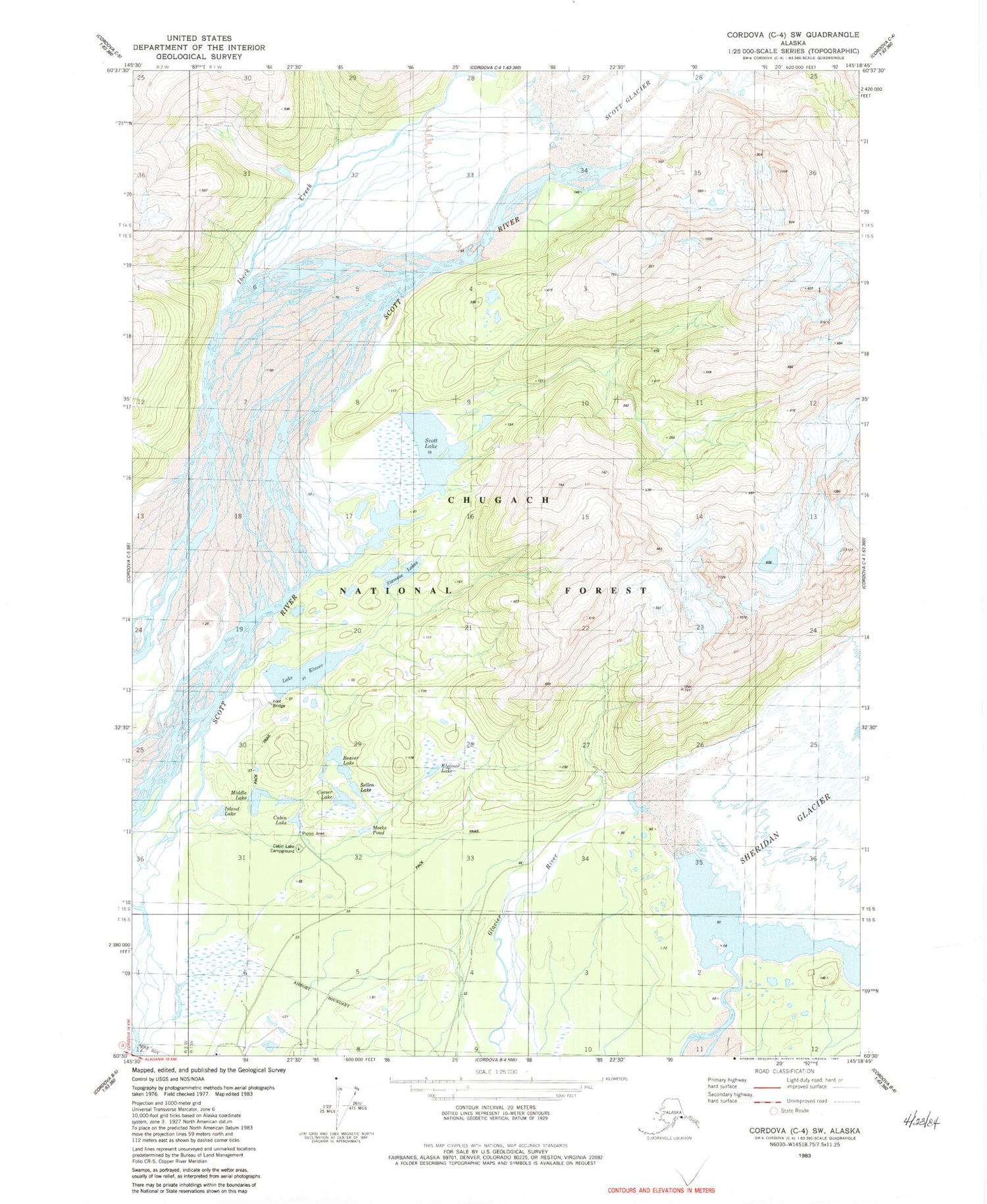 Classic USGS Cordova C-4 SW Alaska 7.5'x7.5' Topo Map Image