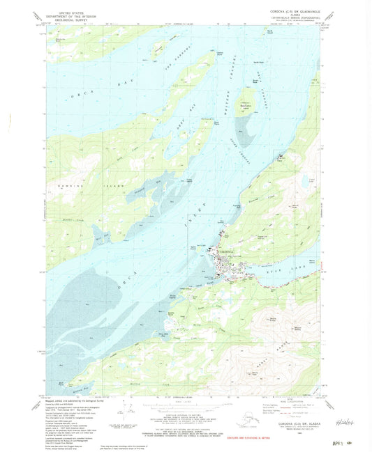 Classic USGS Cordova C-5 SW Alaska 7.5'x7.5' Topo Map Image