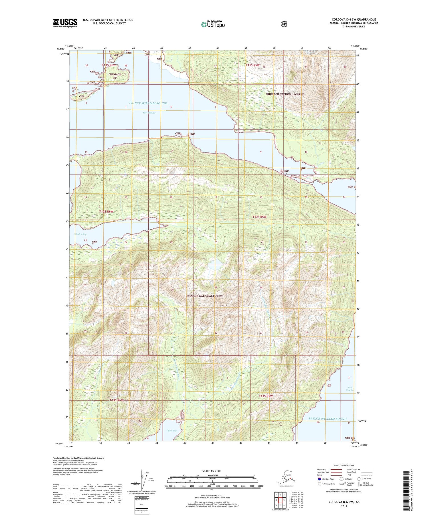 Cordova D-6 SW Alaska US Topo Map Image