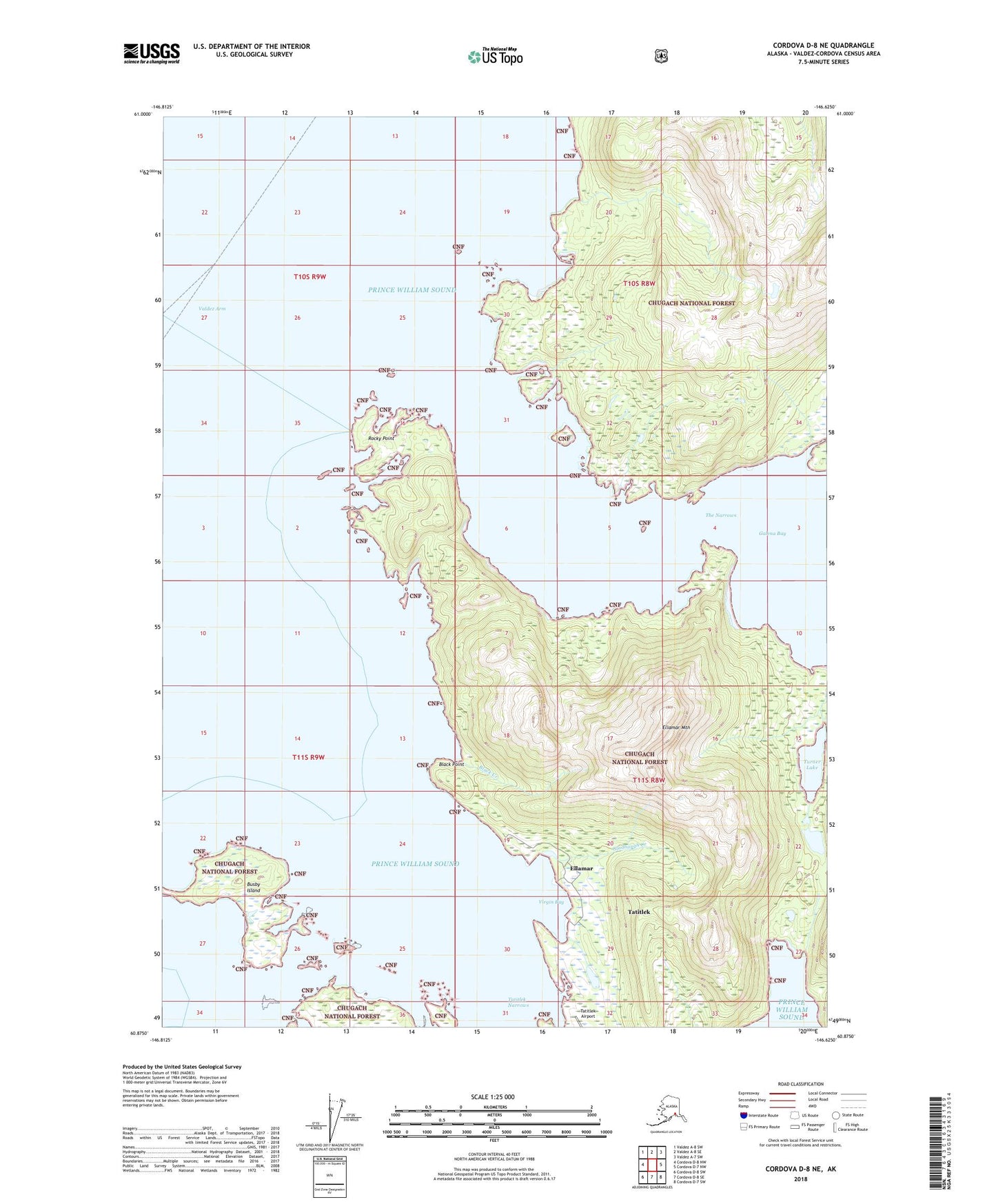 Cordova D-8 NE Alaska US Topo Map Image