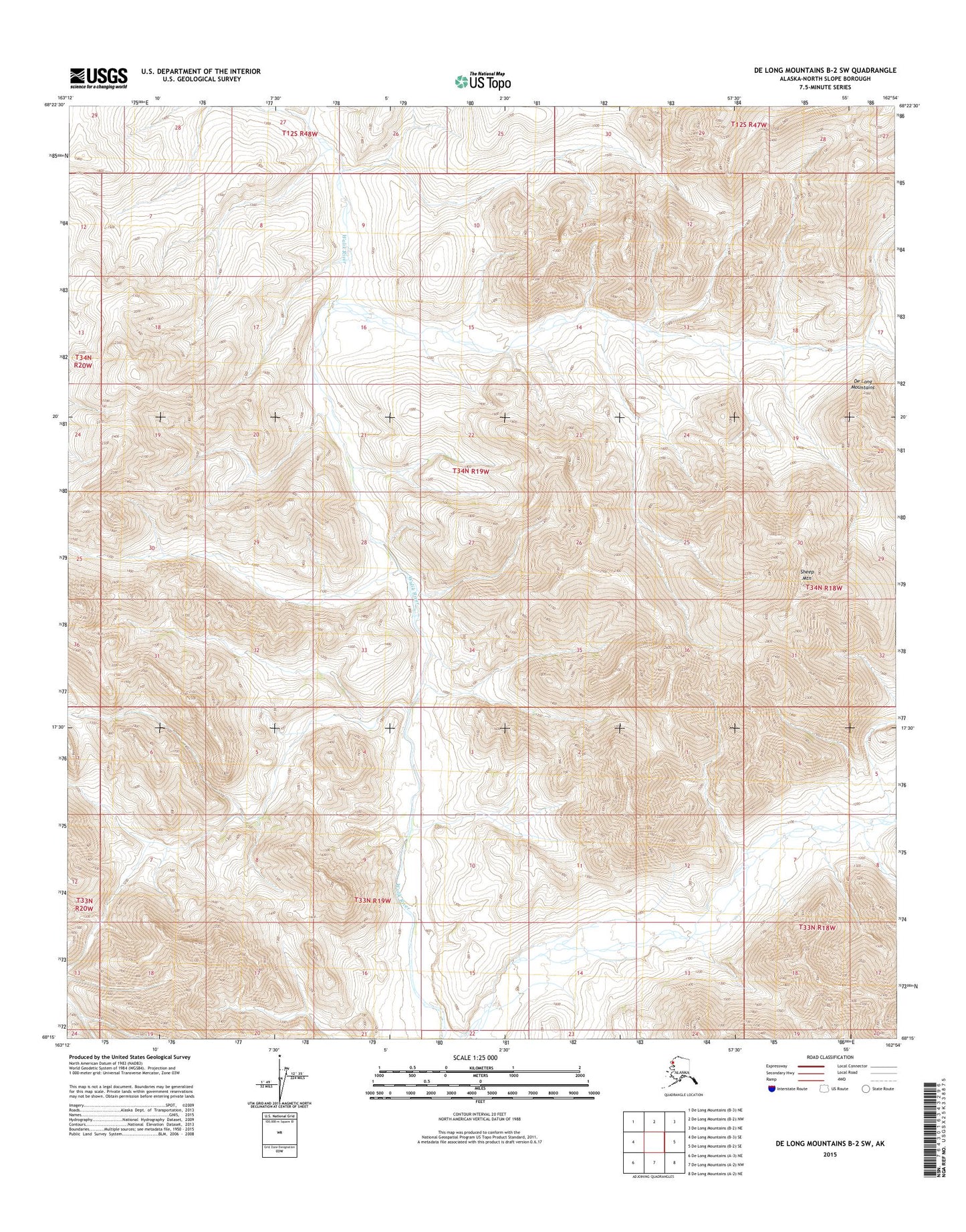 De Long Mountains B-2 SW Alaska US Topo Map Image