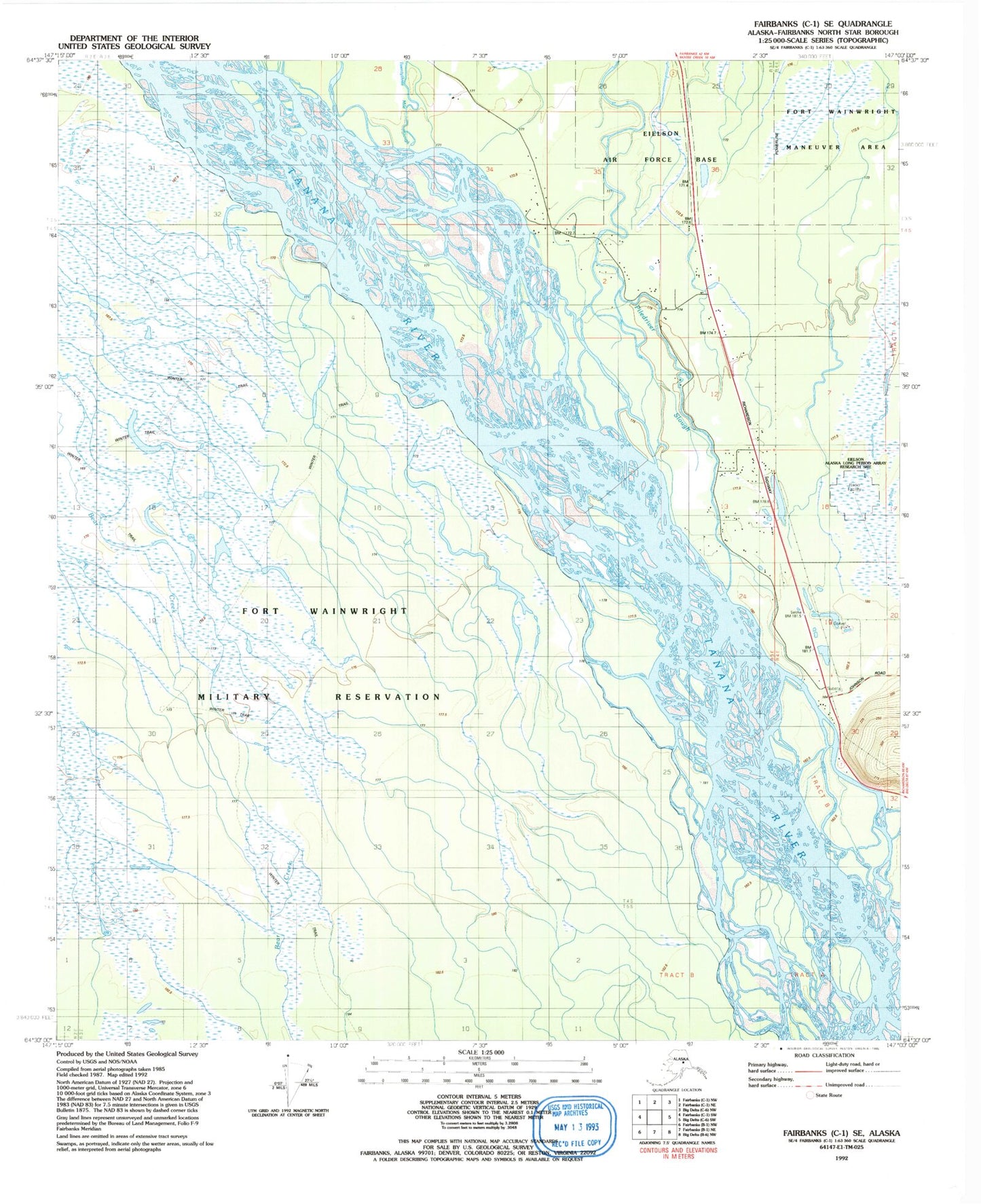 Classic USGS Fairbanks C-1 SE Alaska 7.5'x7.5' Topo Map Image