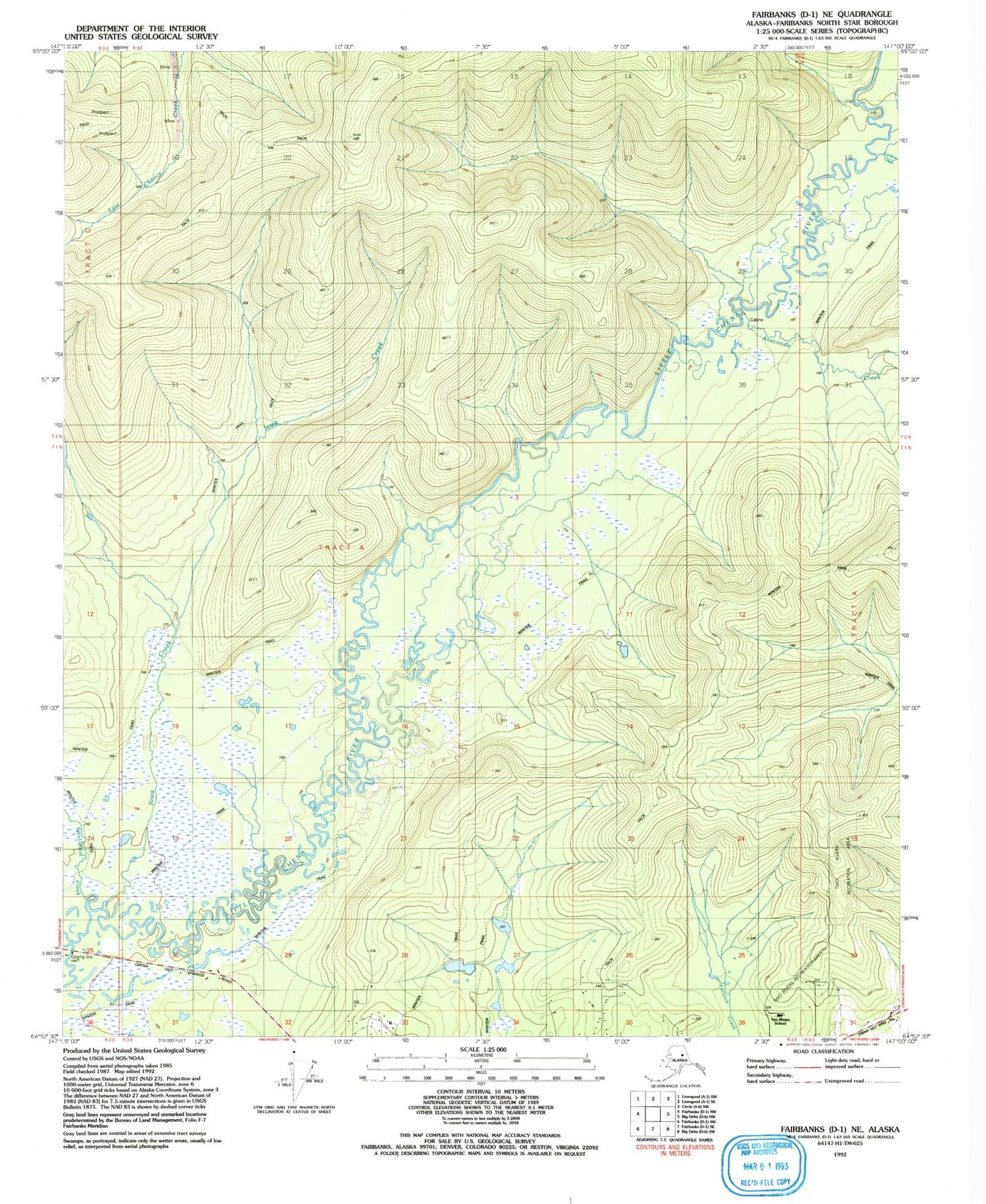 Classic USGS Fairbanks D-1 NE Alaska 7.5'x7.5' Topo Map Image